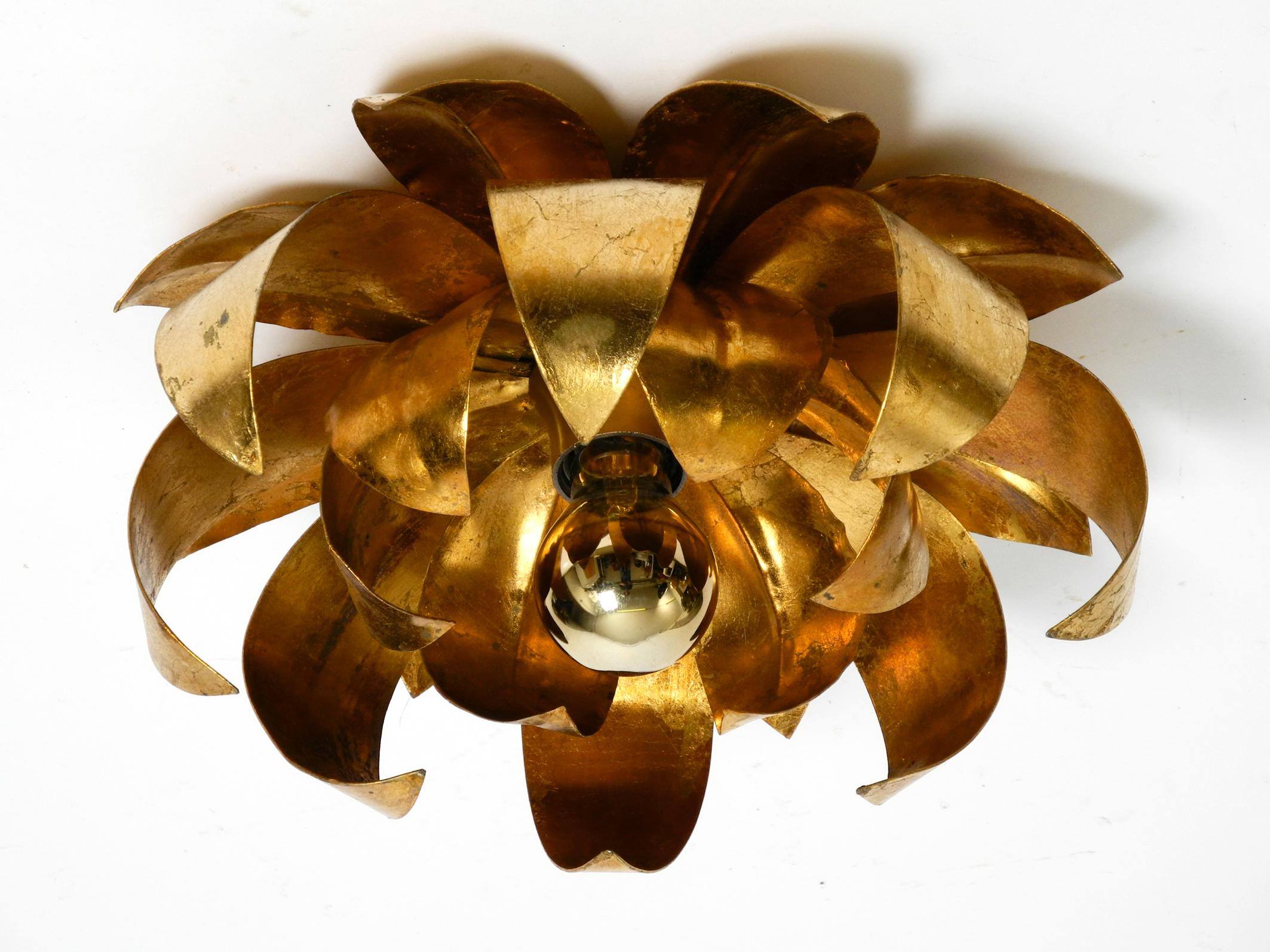 German Beautiful 70's gilded floral Regency wall or ceiling lamp with large leaves  