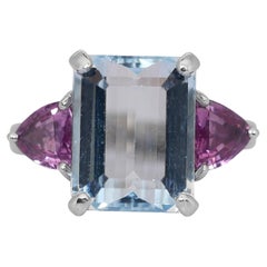 Beautiful 7.79ct Diamonds and Gemstones Cluster Ring in 18k White Gold - IGI