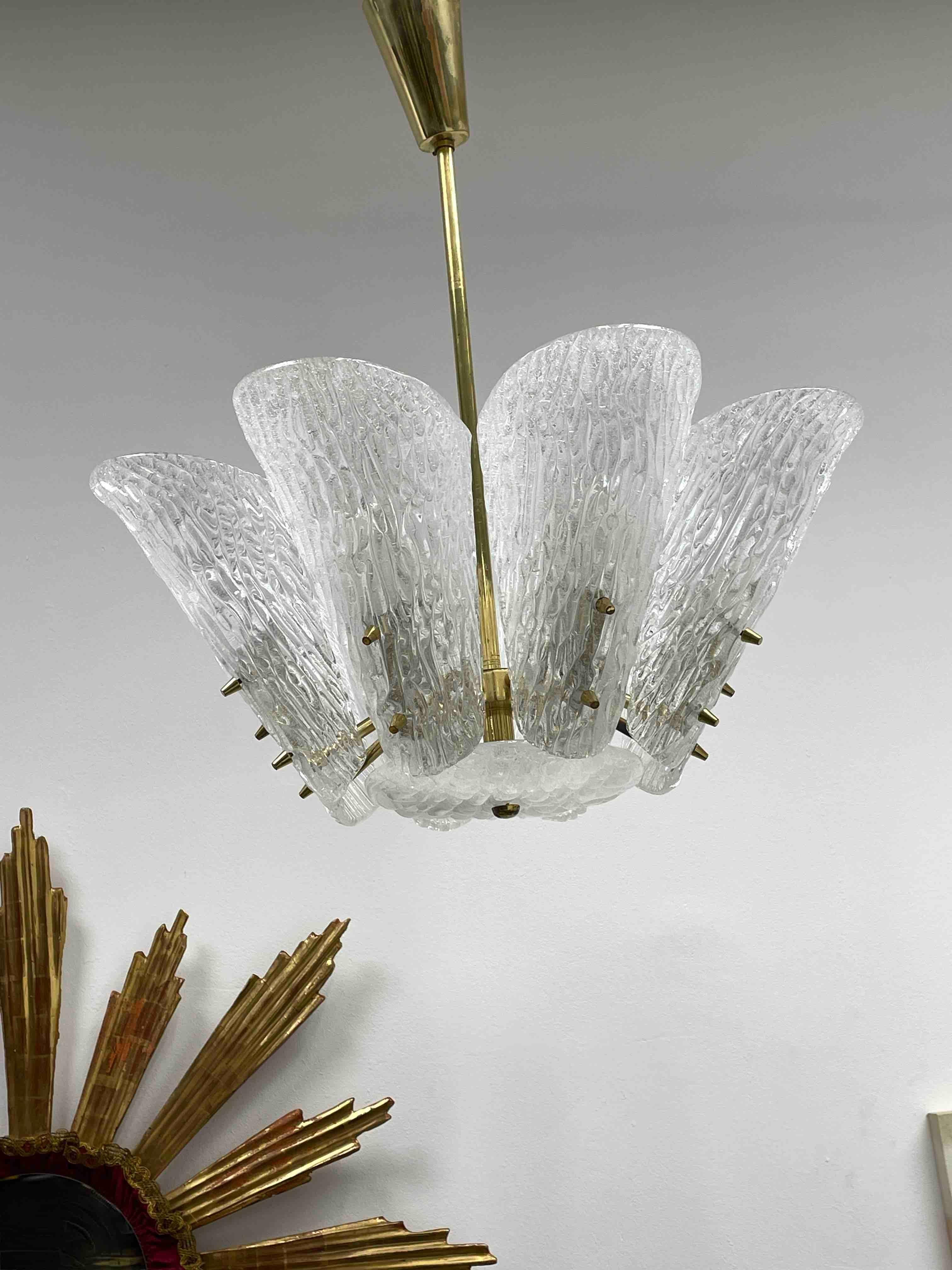 Mid-Century Modern Beautiful 8 Light Kalmar Ice Glass Chandelier, Austria, 1950s