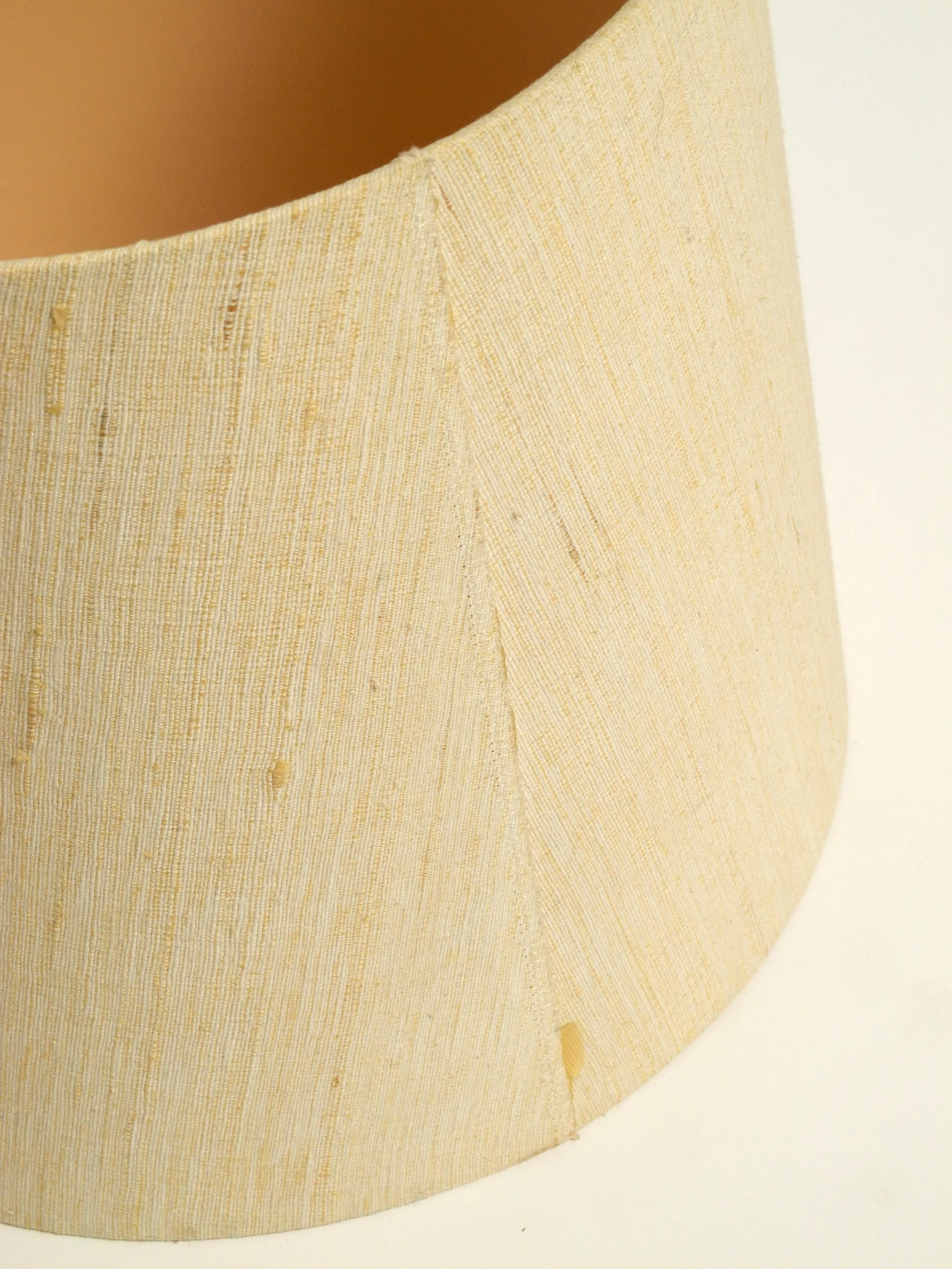 Late 20th Century Beautiful 80s Domus Teak Table Lamp with Original Wild Silk Fabric Shade For Sale