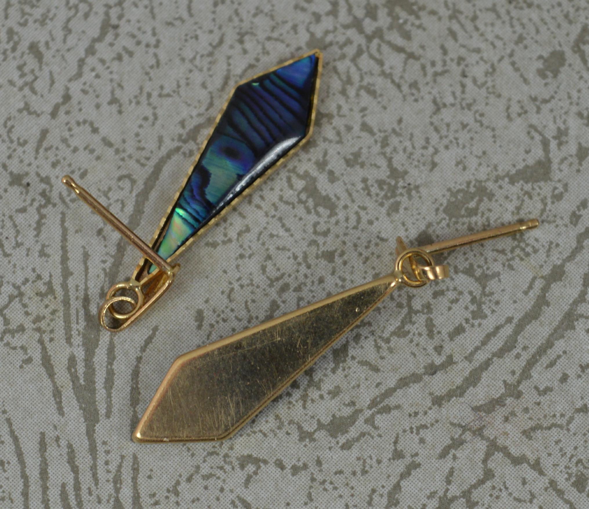 Schöne 9 Karat Gold und Abalone Muschel-Tropfen-Ohrringe in Drachenform Damen im Angebot