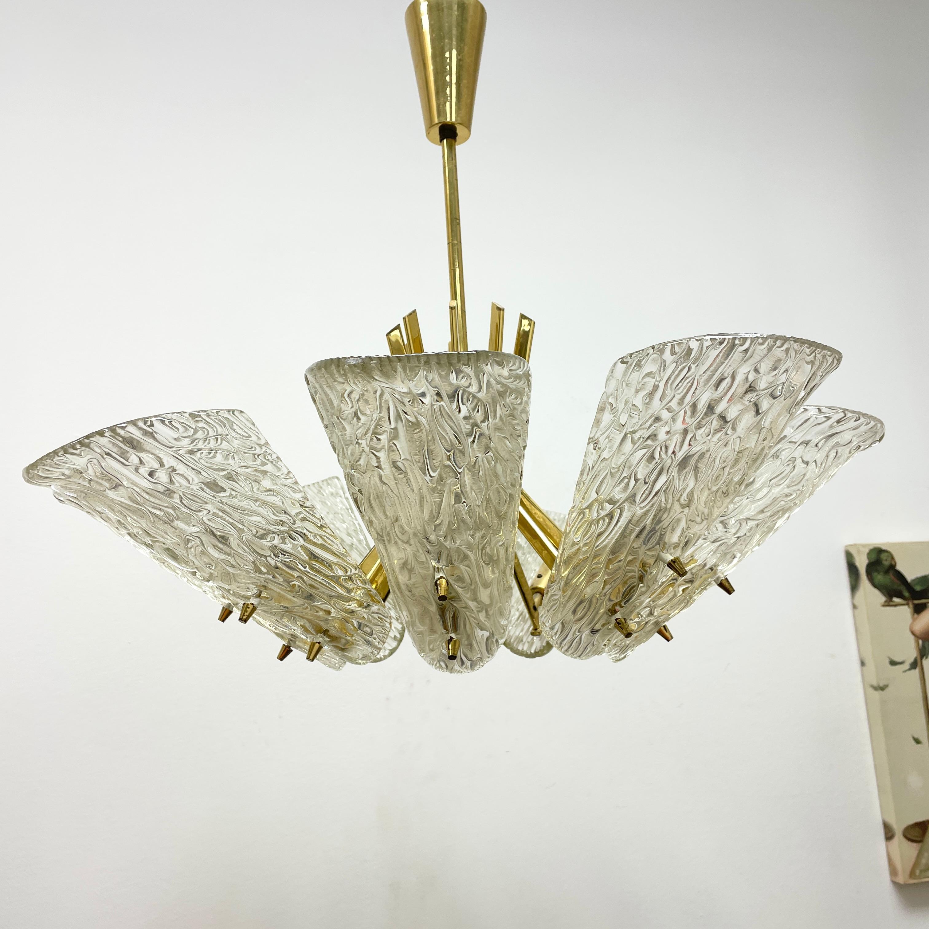 Metal Beautiful 9 Light Kalmar Ice Glass Chandelier, Austria, 1950s