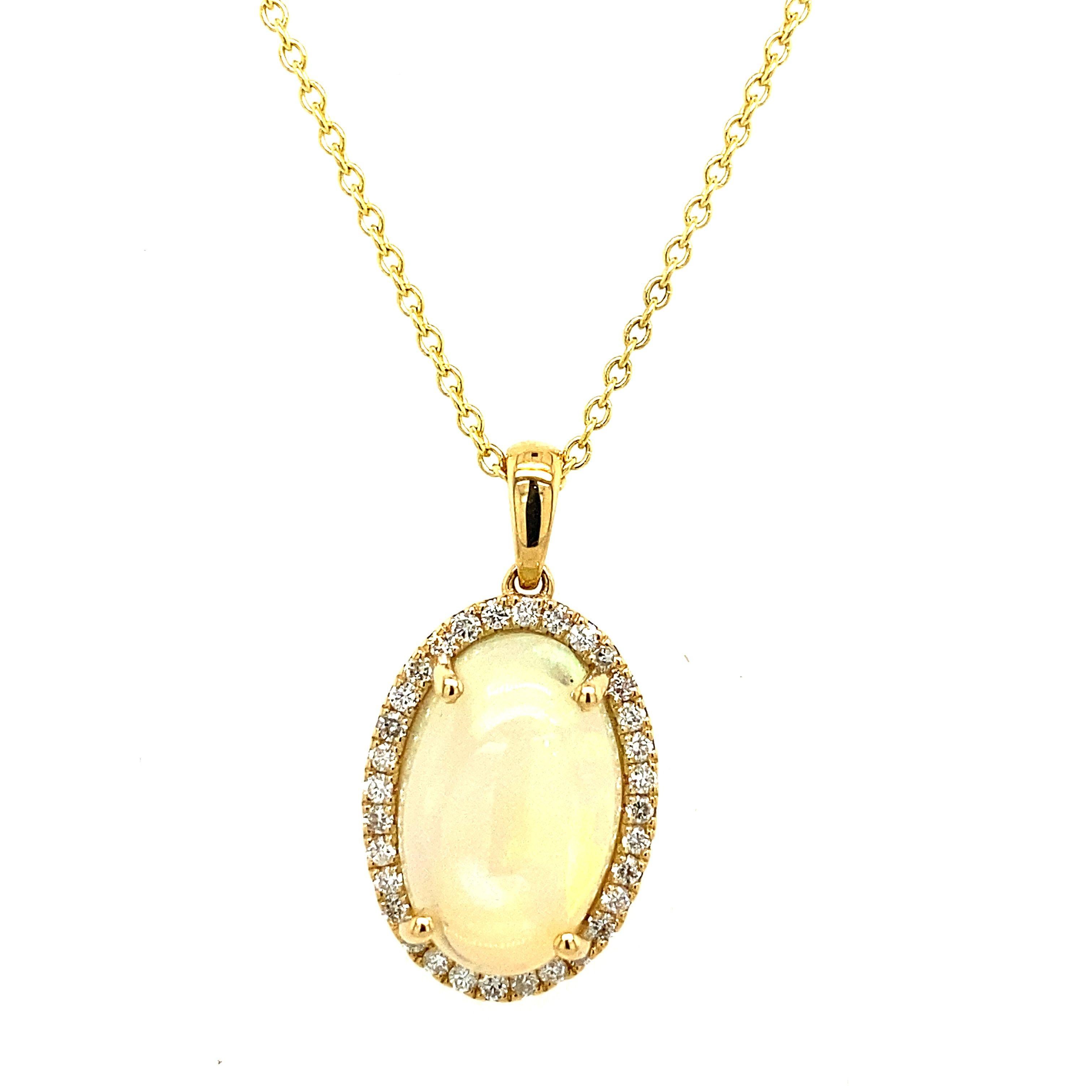 Women's Beautiful 9.43ct Natural Cabochon Opal Pendant Surrounded by 0.25ct Diamonds For Sale