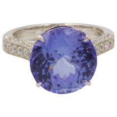 Beautiful, 9.56 Carat No Heat Tanzanite Ring with Diamonds 18 Karat