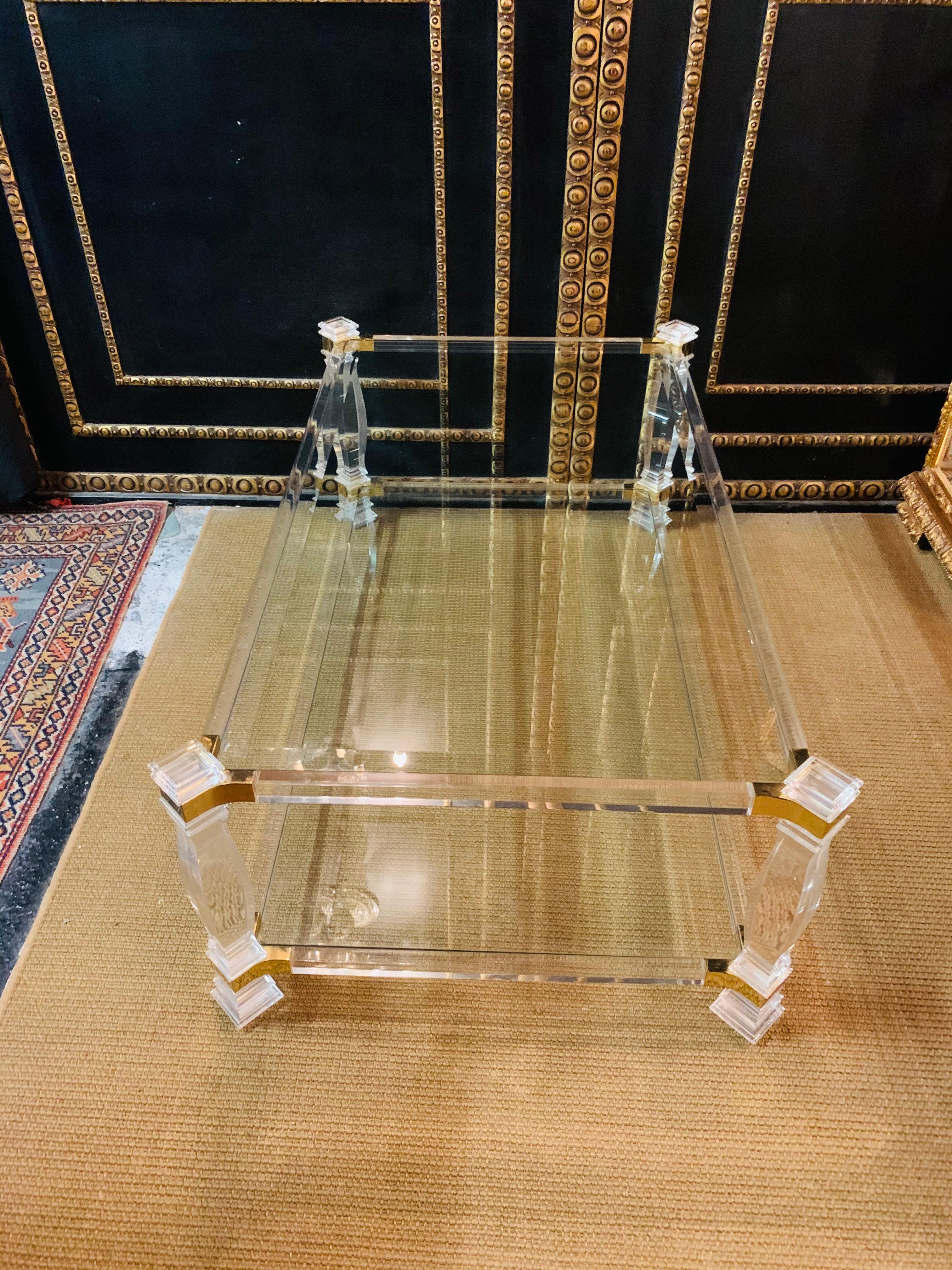 Beautiful Acrylic Couch Table with Gold Painting Glass Made in Italy For Sale 3