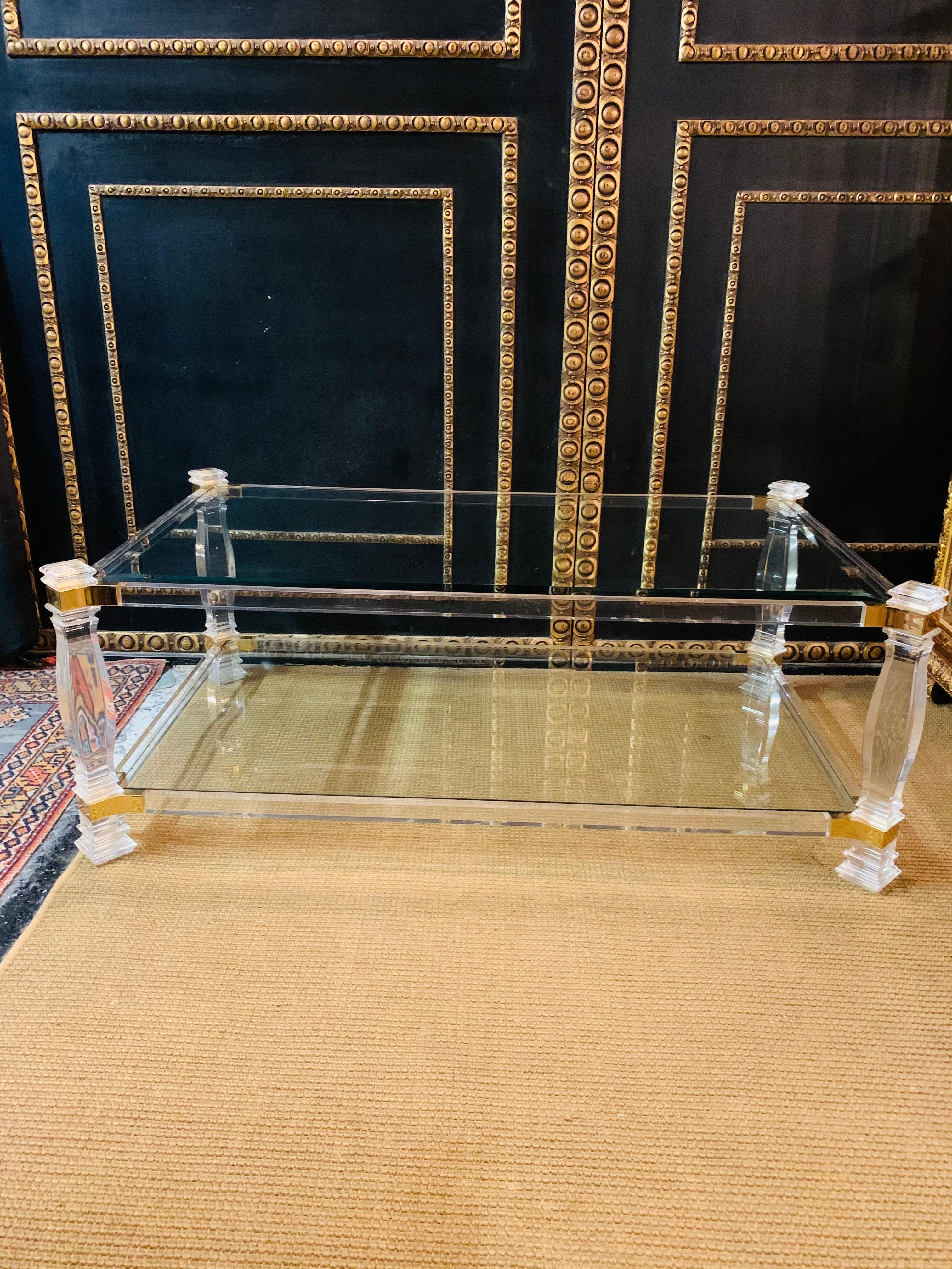 Modern Beautiful Acrylic Couch Table with Gold Painting Glass Made in Italy For Sale