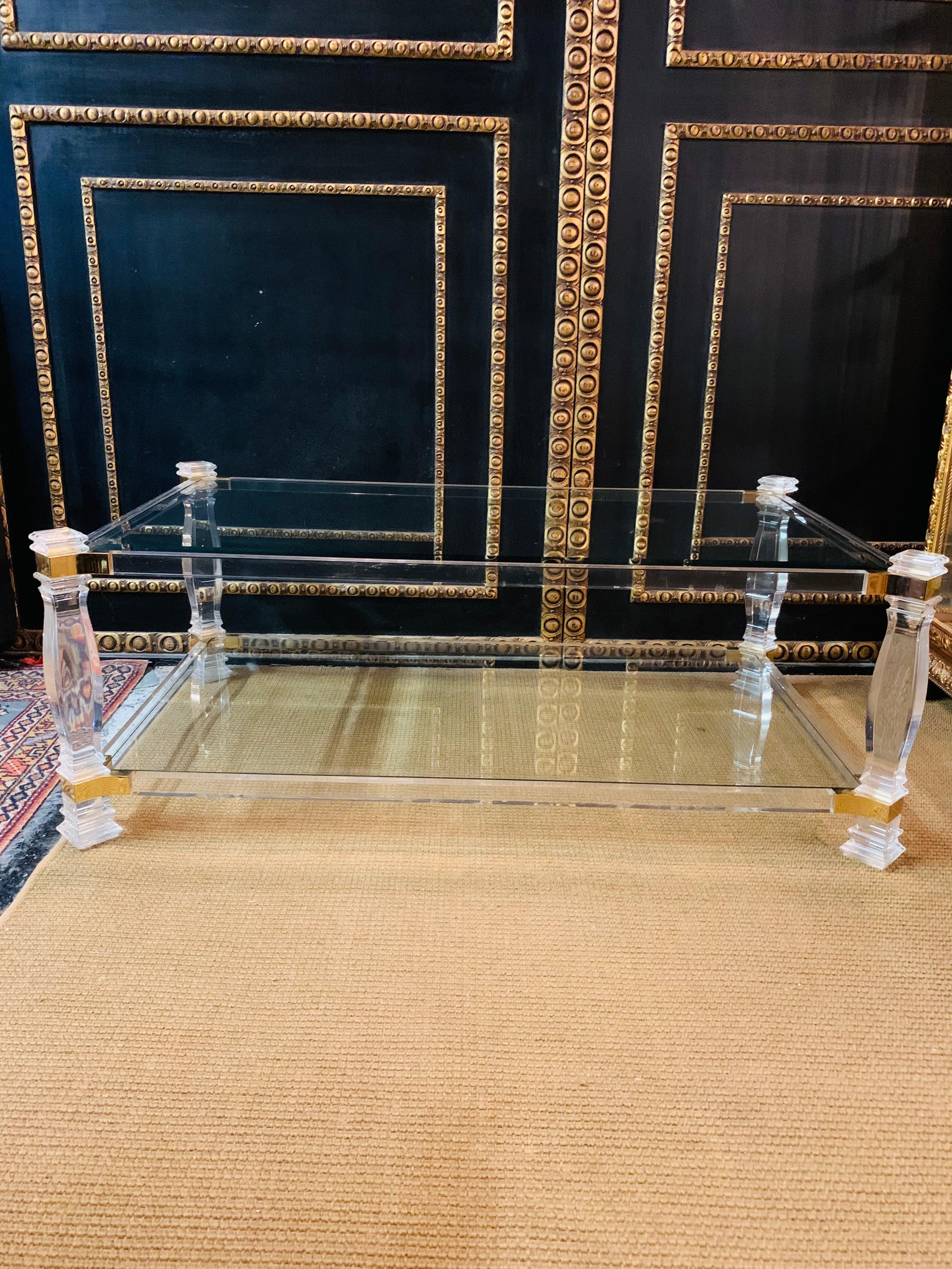 Italian Beautiful Acrylic Couch Table with Gold Painting Glass Made in Italy For Sale