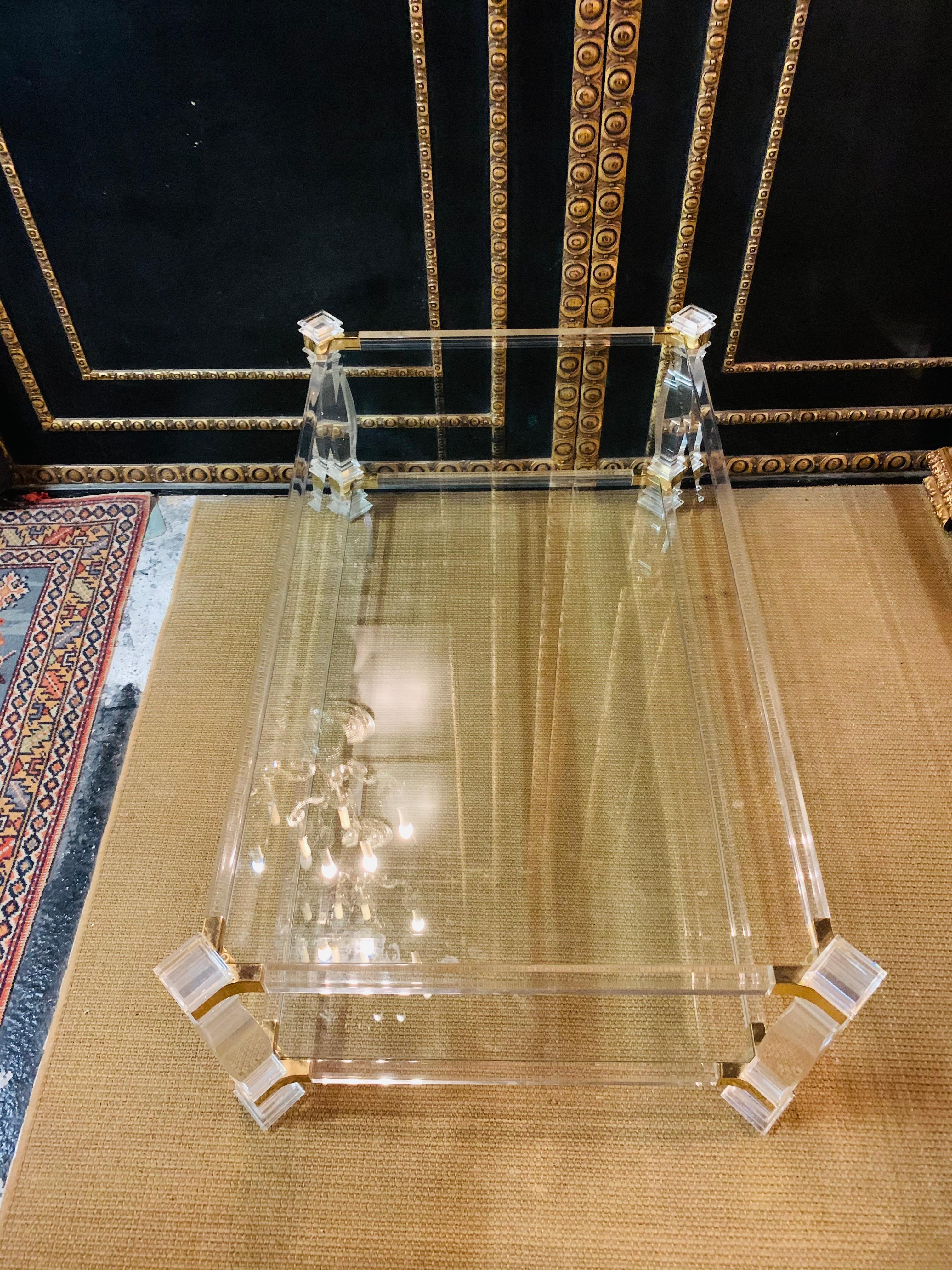 Beautiful Acrylic Couch Table with Gold Painting Glass Made in Italy For Sale 2