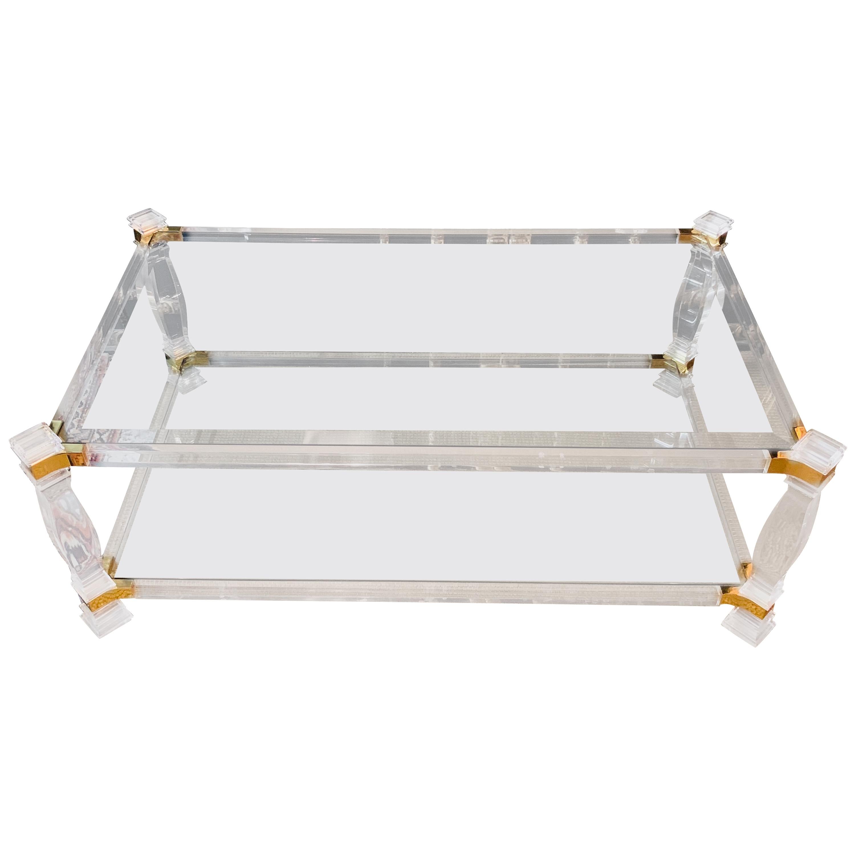 Beautiful Acrylic Couch Table with Gold Painting Glass Made in Italy For Sale