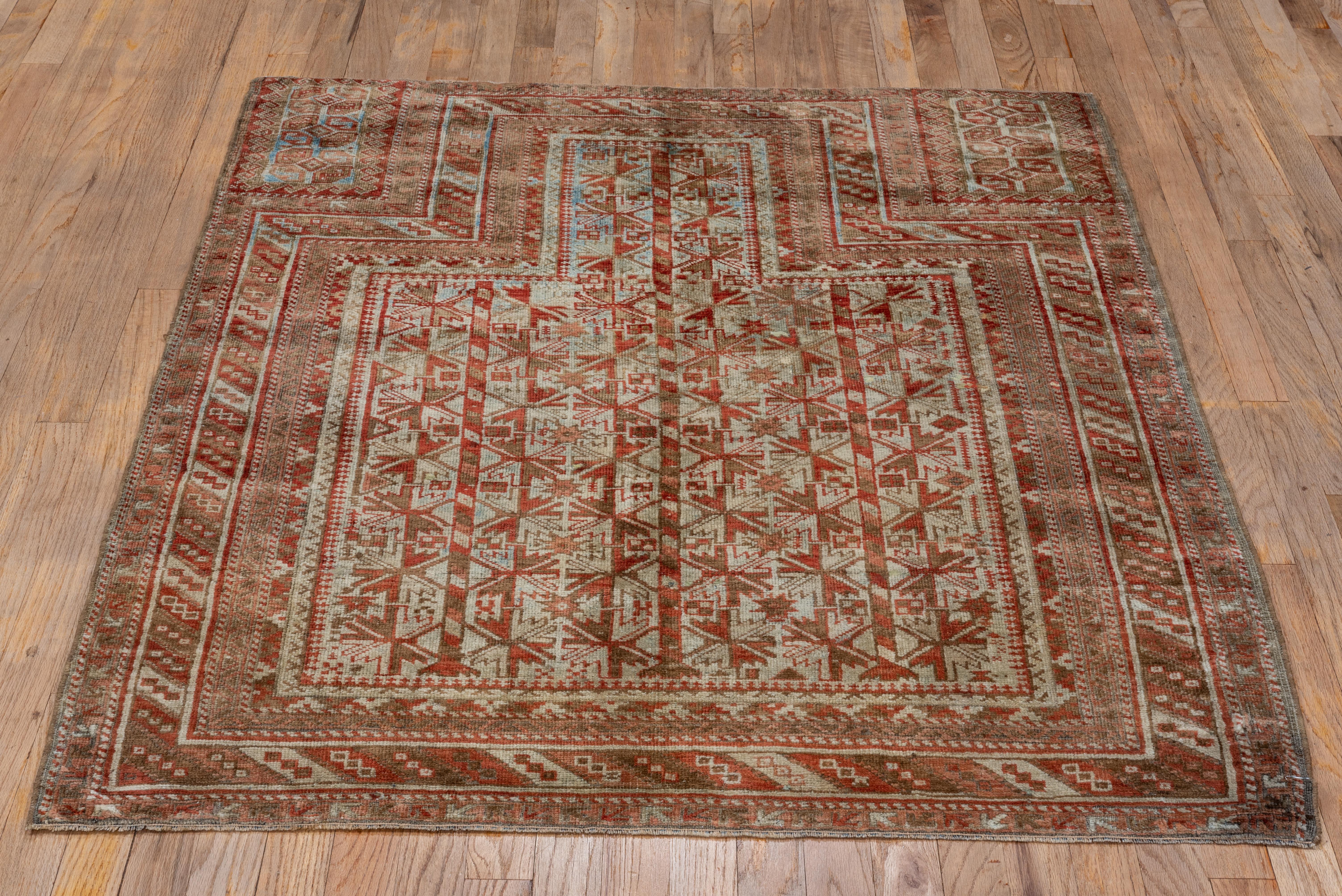 Hand-Knotted Beautiful Afghan Belouch Prayer Rug, Red, Seaform & Brown Tones, circa 1920s For Sale