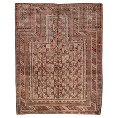 Magnifique tapis de prière afghan Belouch, tons rouges, formes marines et bruns, vers les années 1920