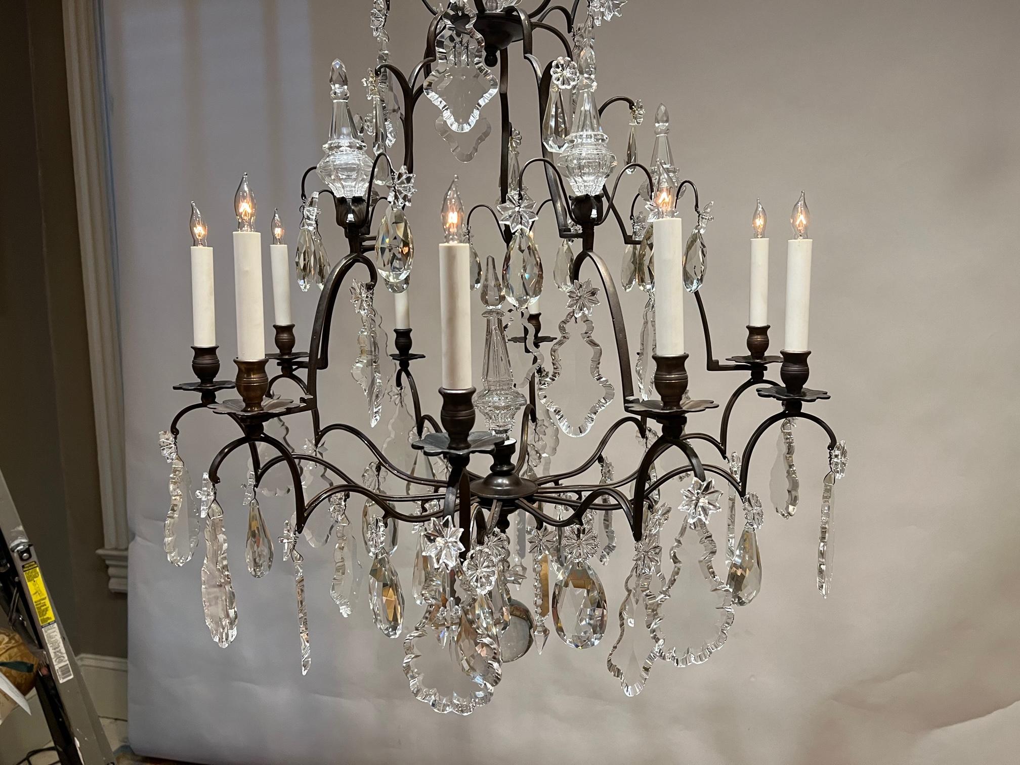 Louis XV Beautiful Airy 10-Light French Bronze & Crystal Chandelier