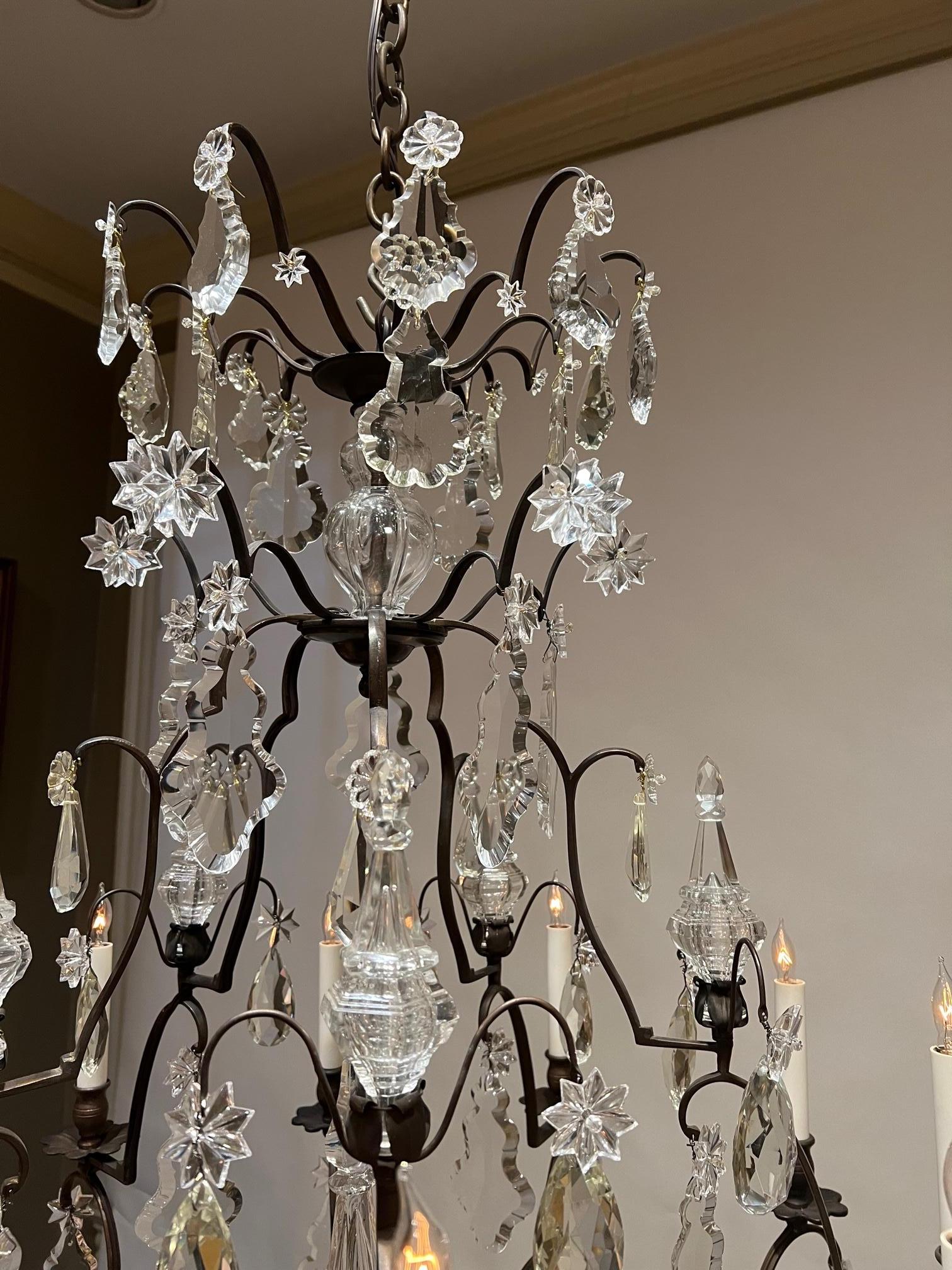 Beautiful Airy 10-Light French Bronze & Crystal Chandelier In Good Condition In Alexandria, VA