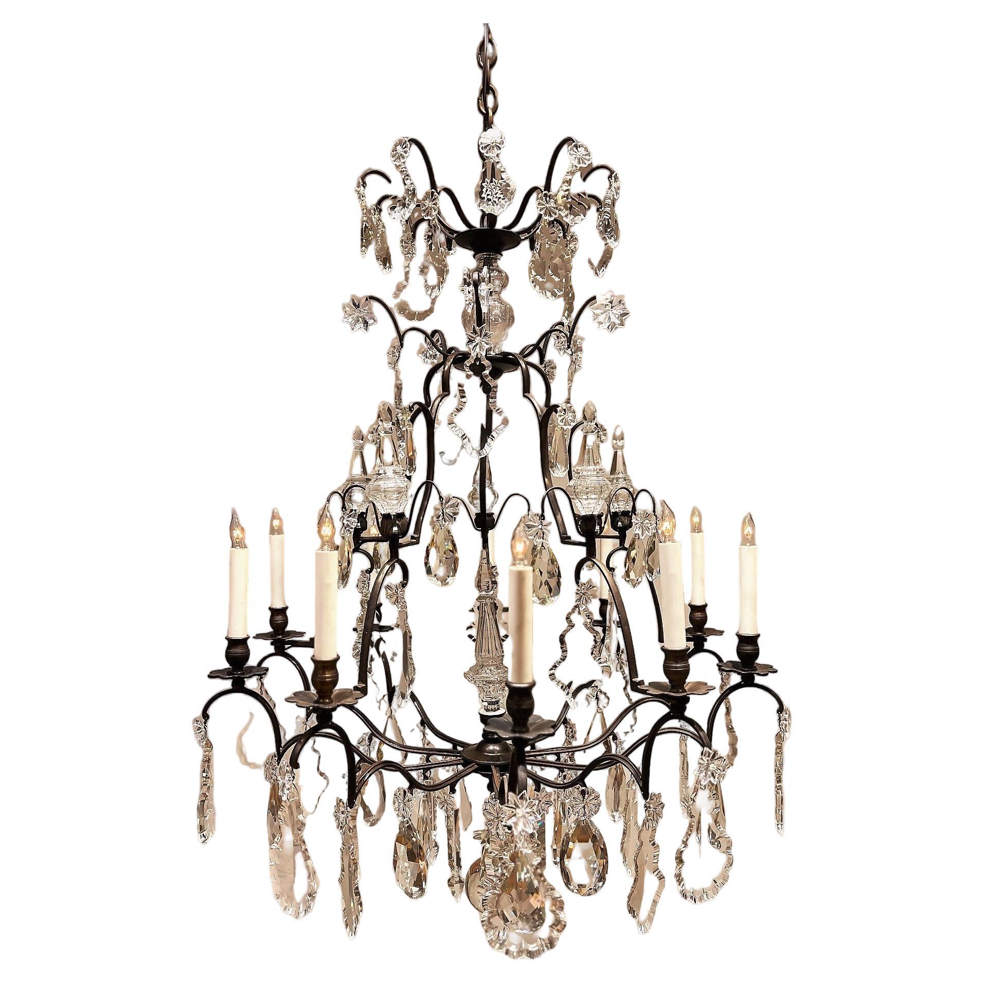 Beautiful Airy 10-Light French Bronze & Crystal Chandelier