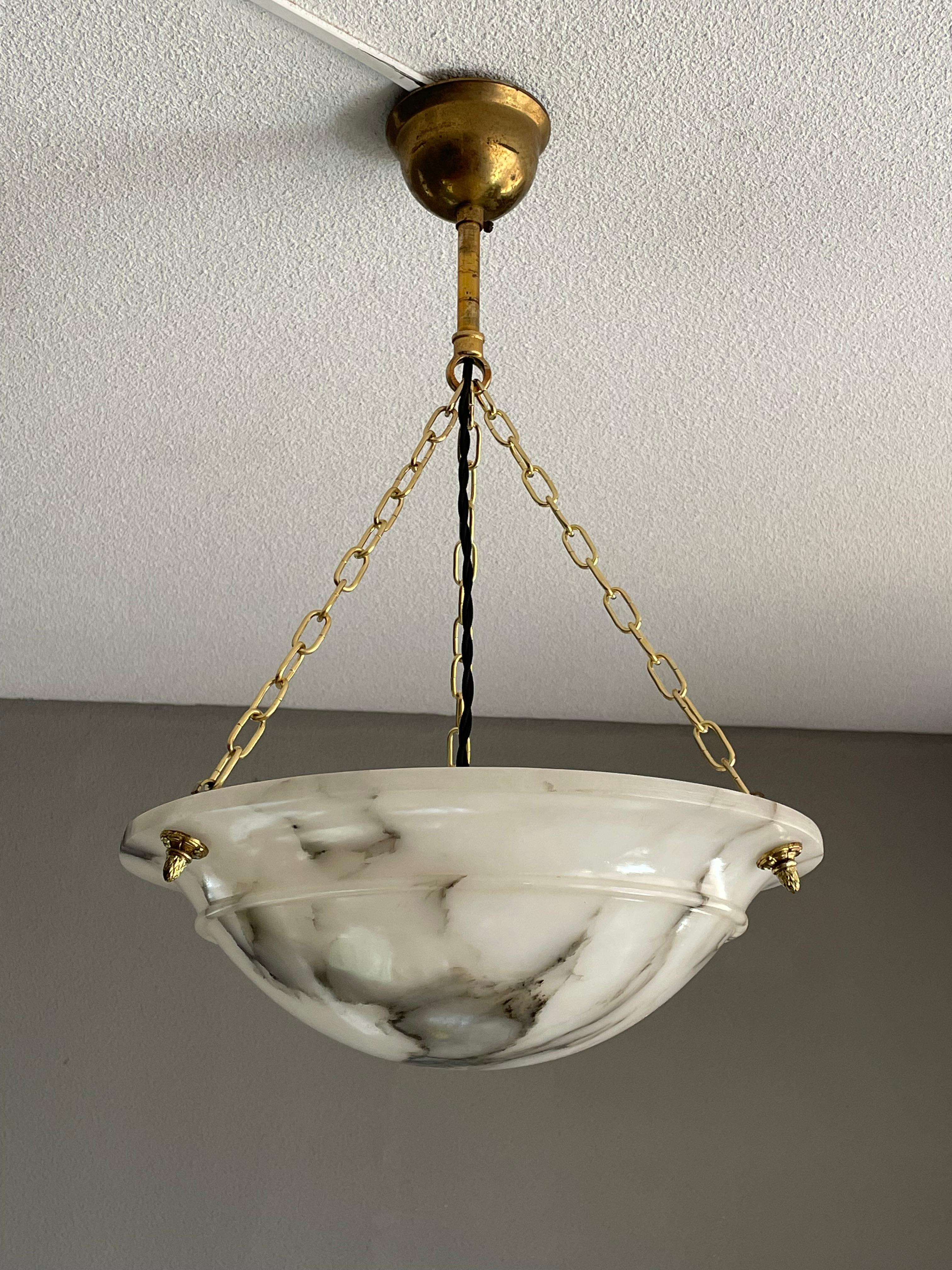 Beautiful Alabaster, Gilt Bronze and Brass French Art Deco Pendant / Chandelier 4