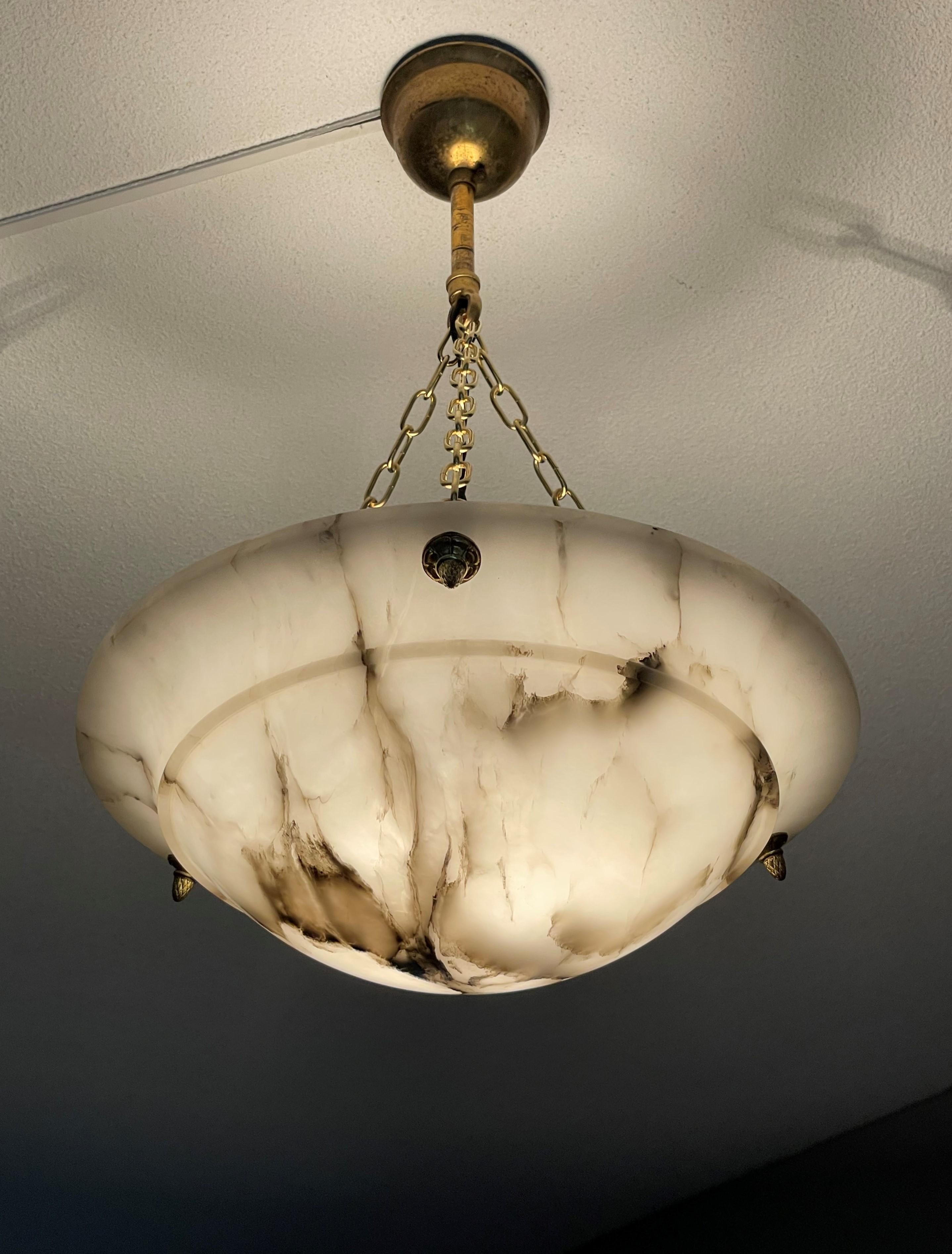 Beautiful Alabaster, Gilt Bronze and Brass French Art Deco Pendant / Chandelier 5