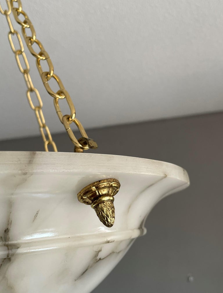 Beautiful Alabaster, Gilt Bronze and Brass French Art Deco Pendant / Chandelier For Sale 8
