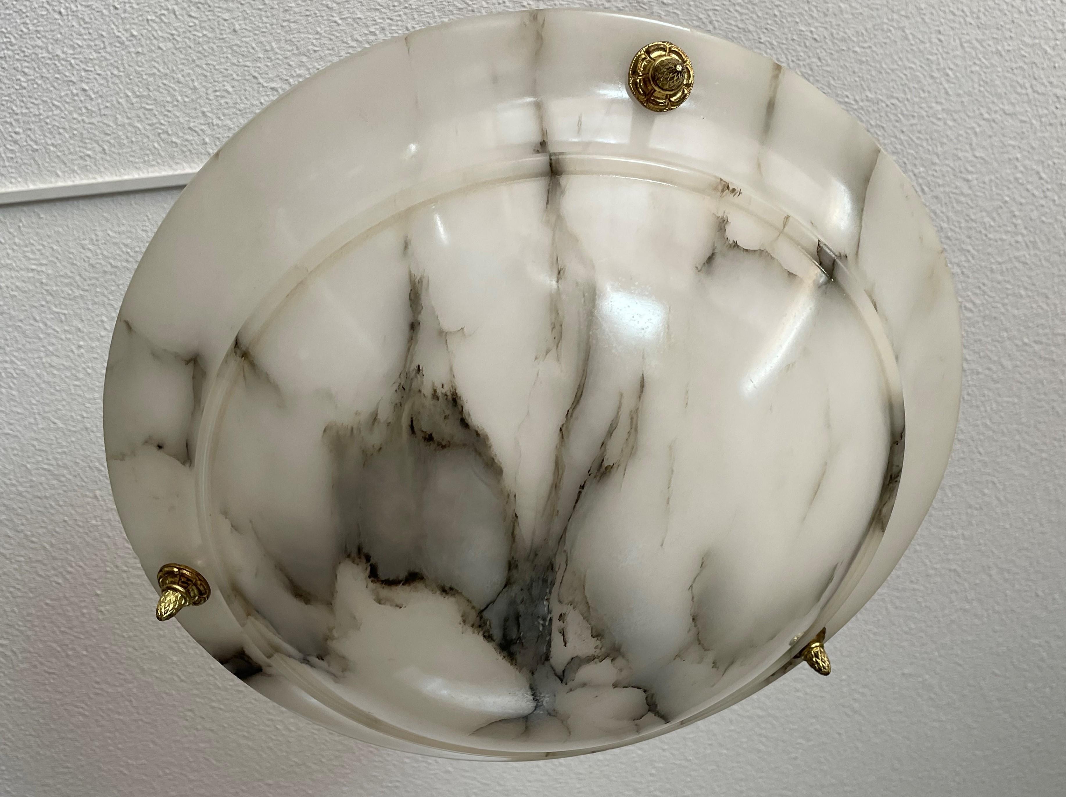 Beautiful Alabaster, Gilt Bronze and Brass French Art Deco Pendant / Chandelier 11