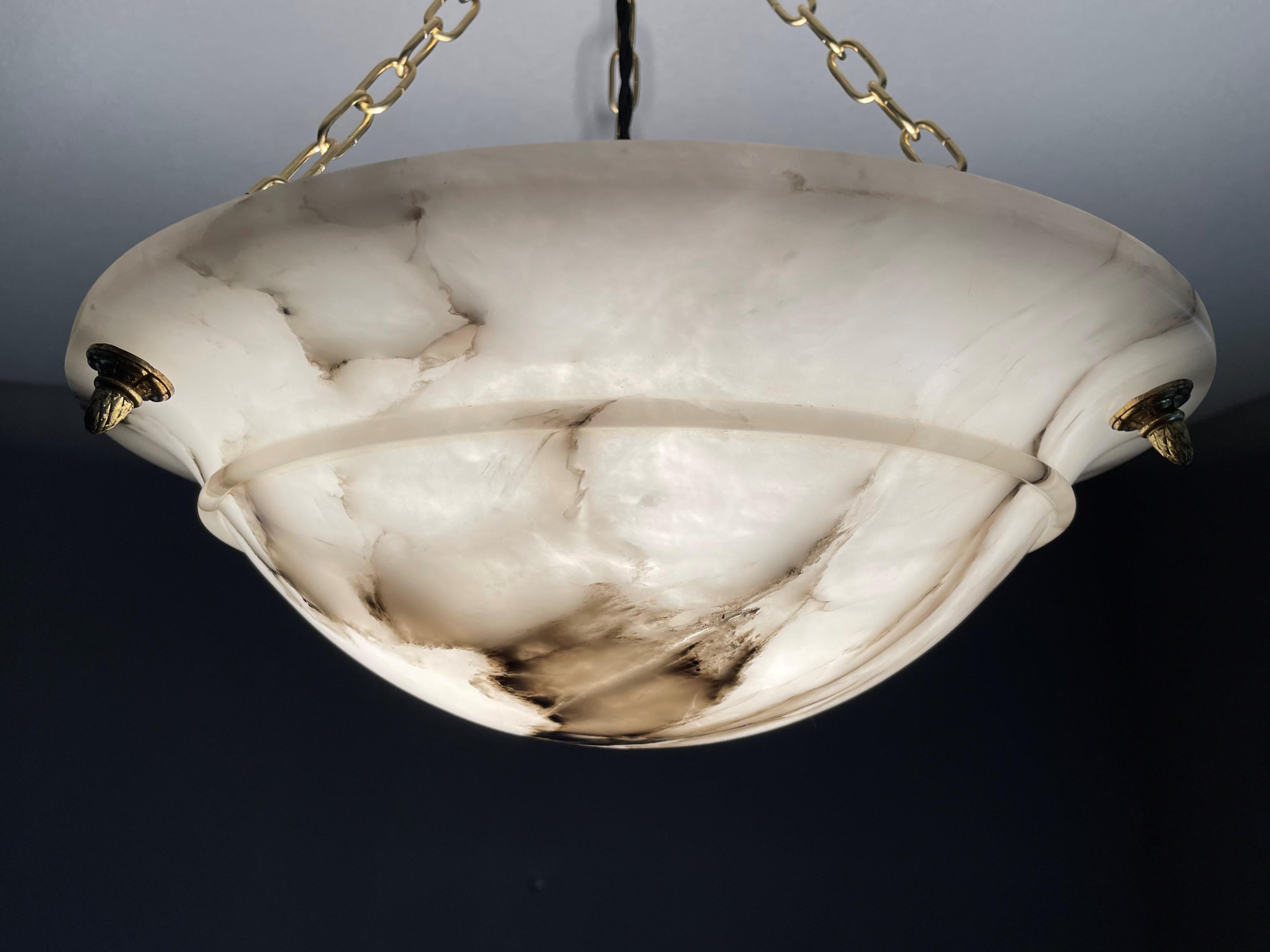 20th Century Beautiful Alabaster, Gilt Bronze and Brass French Art Deco Pendant / Chandelier