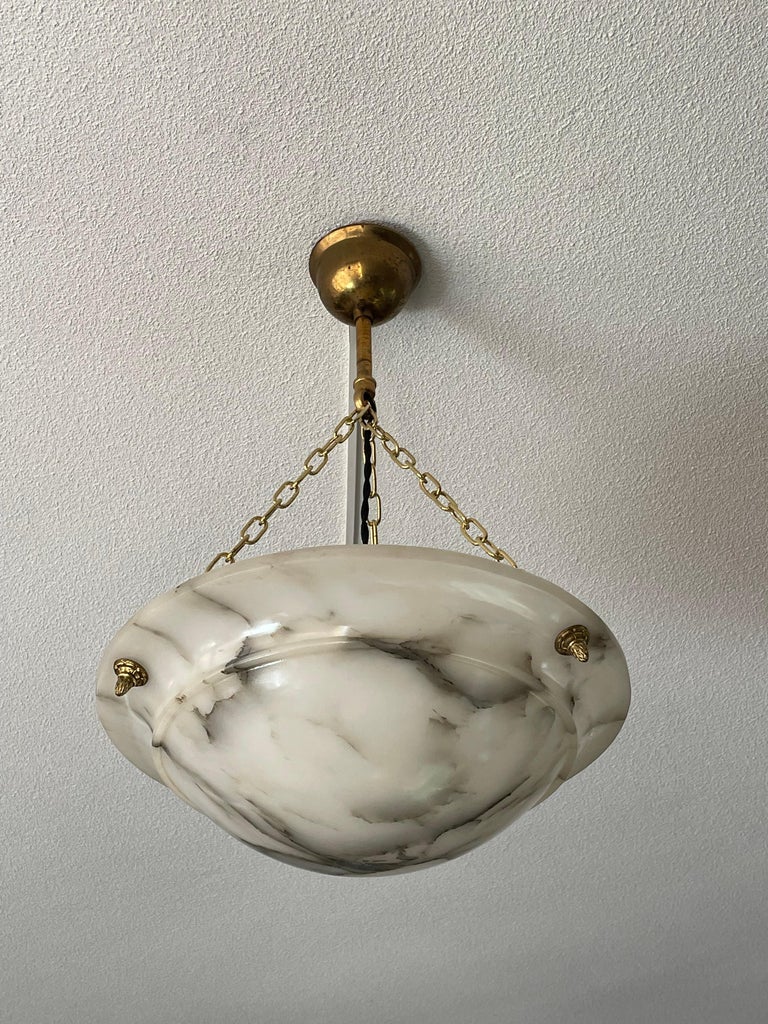 Metal Beautiful Alabaster, Gilt Bronze and Brass French Art Deco Pendant / Chandelier For Sale