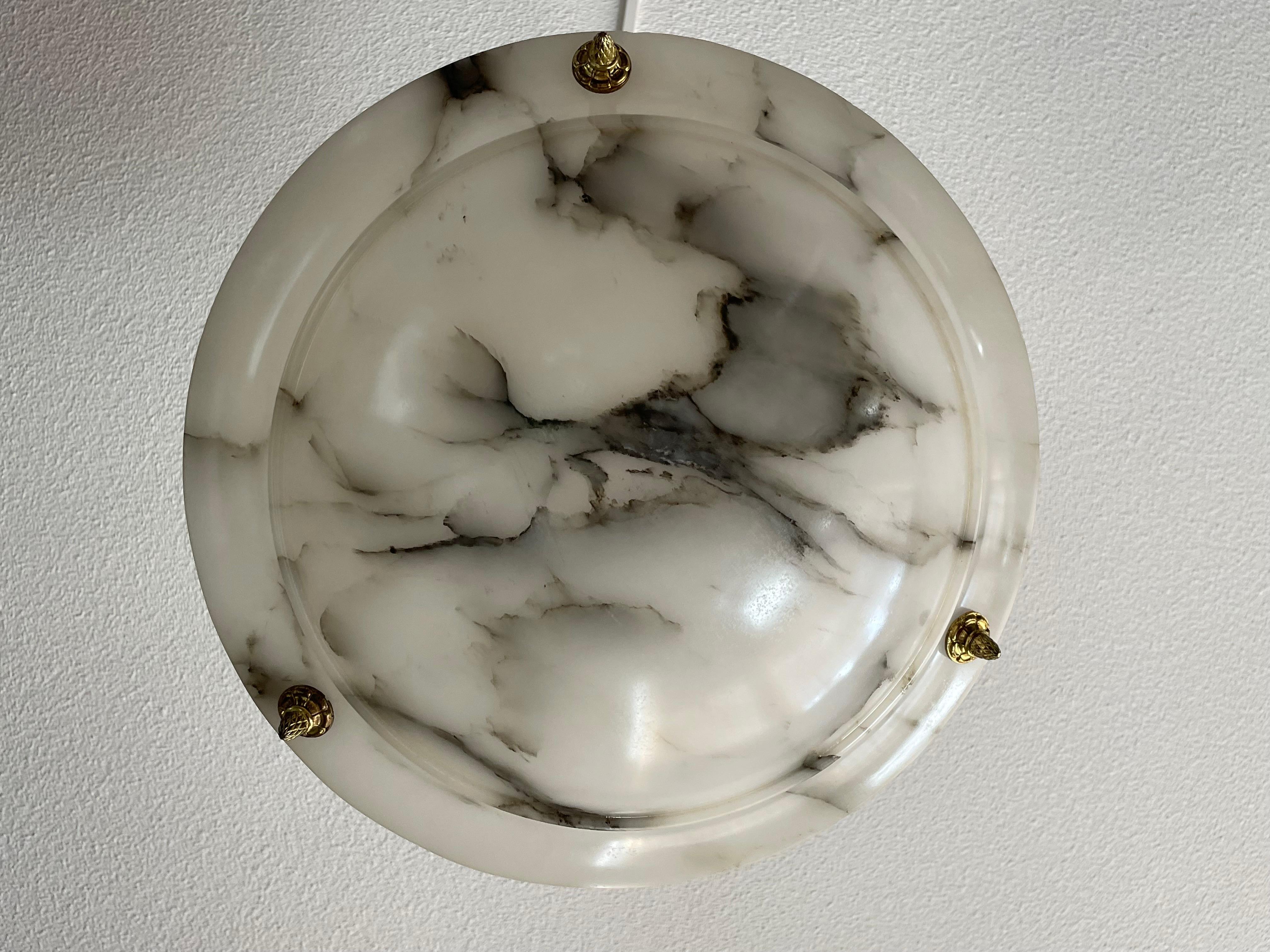 Beautiful Alabaster, Gilt Bronze and Brass French Art Deco Pendant / Chandelier 2