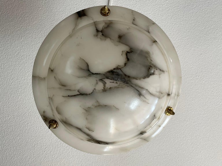 Beautiful Alabaster, Gilt Bronze and Brass French Art Deco Pendant / Chandelier For Sale 2