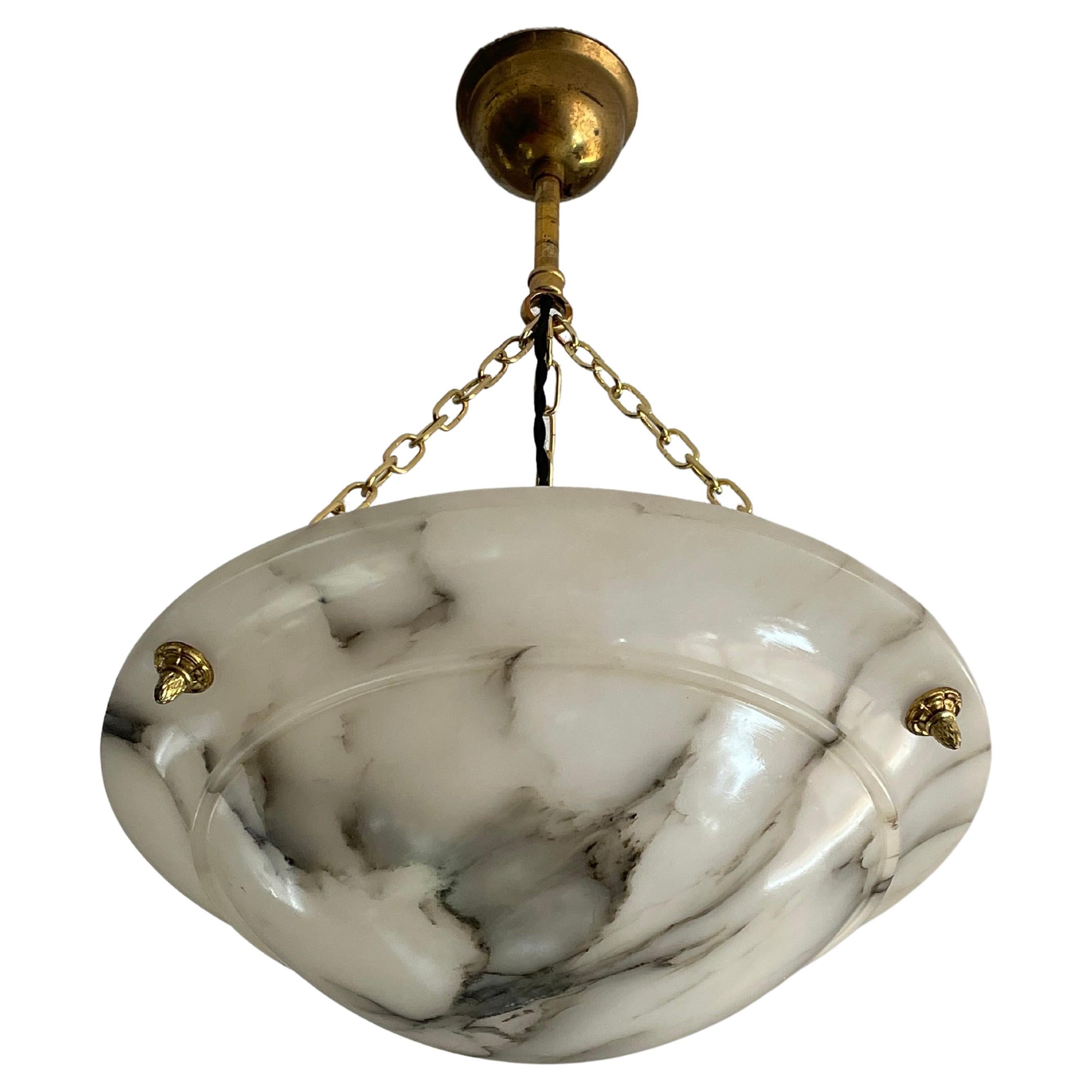 Beautiful Alabaster, Gilt Bronze and Brass French Art Deco Pendant / Chandelier