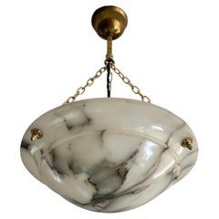 Beautiful Alabaster, Gilt Bronze and Brass French Art Deco Pendant / Chandelier