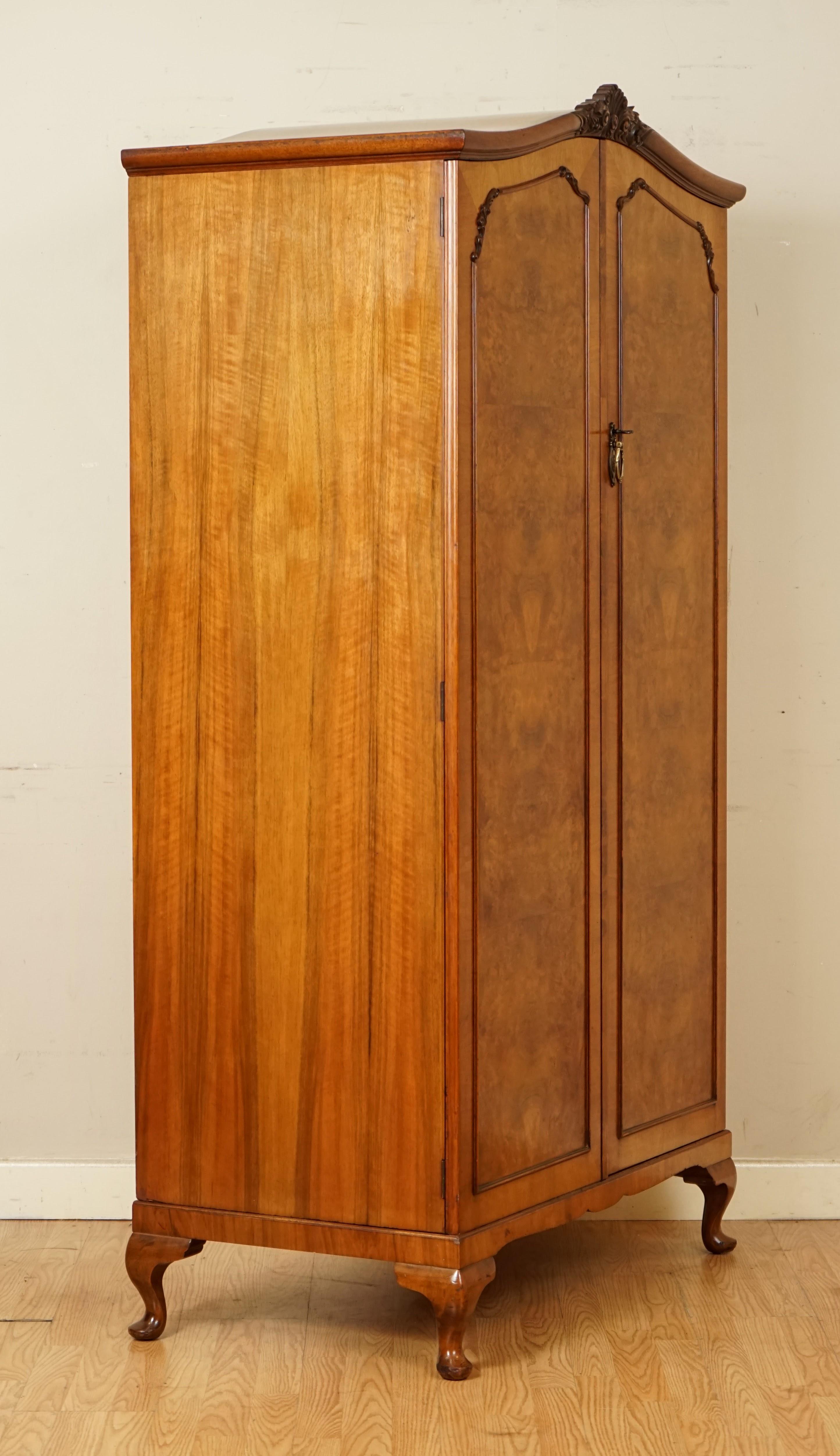 Beautiful Alfred Cox London Carved Burr Walnut Double Wardrobe circa 1930s '1/2' 2