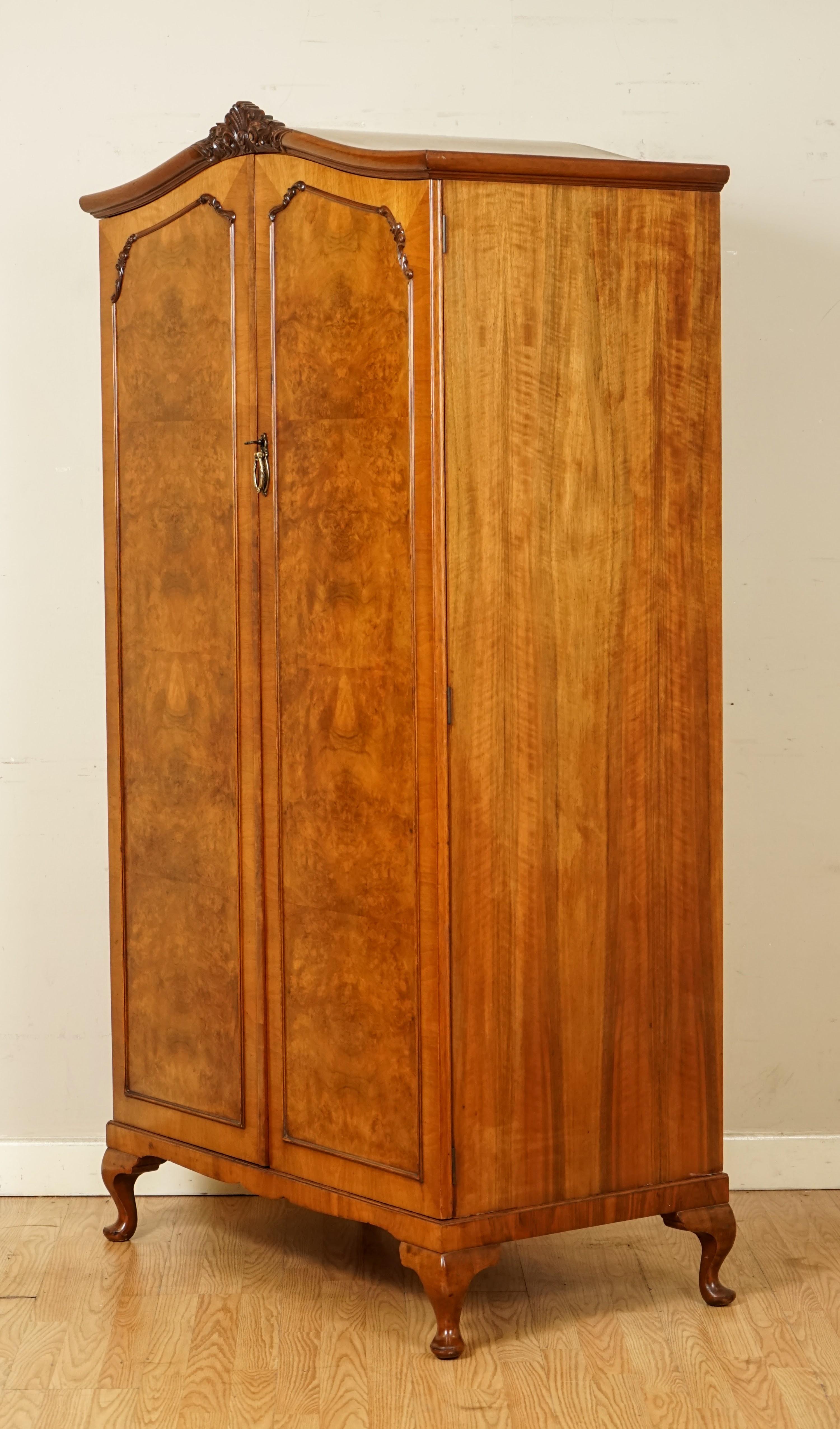 Beautiful Alfred Cox London Carved Burr Walnut Double Wardrobe circa 1930s '1/2' 3