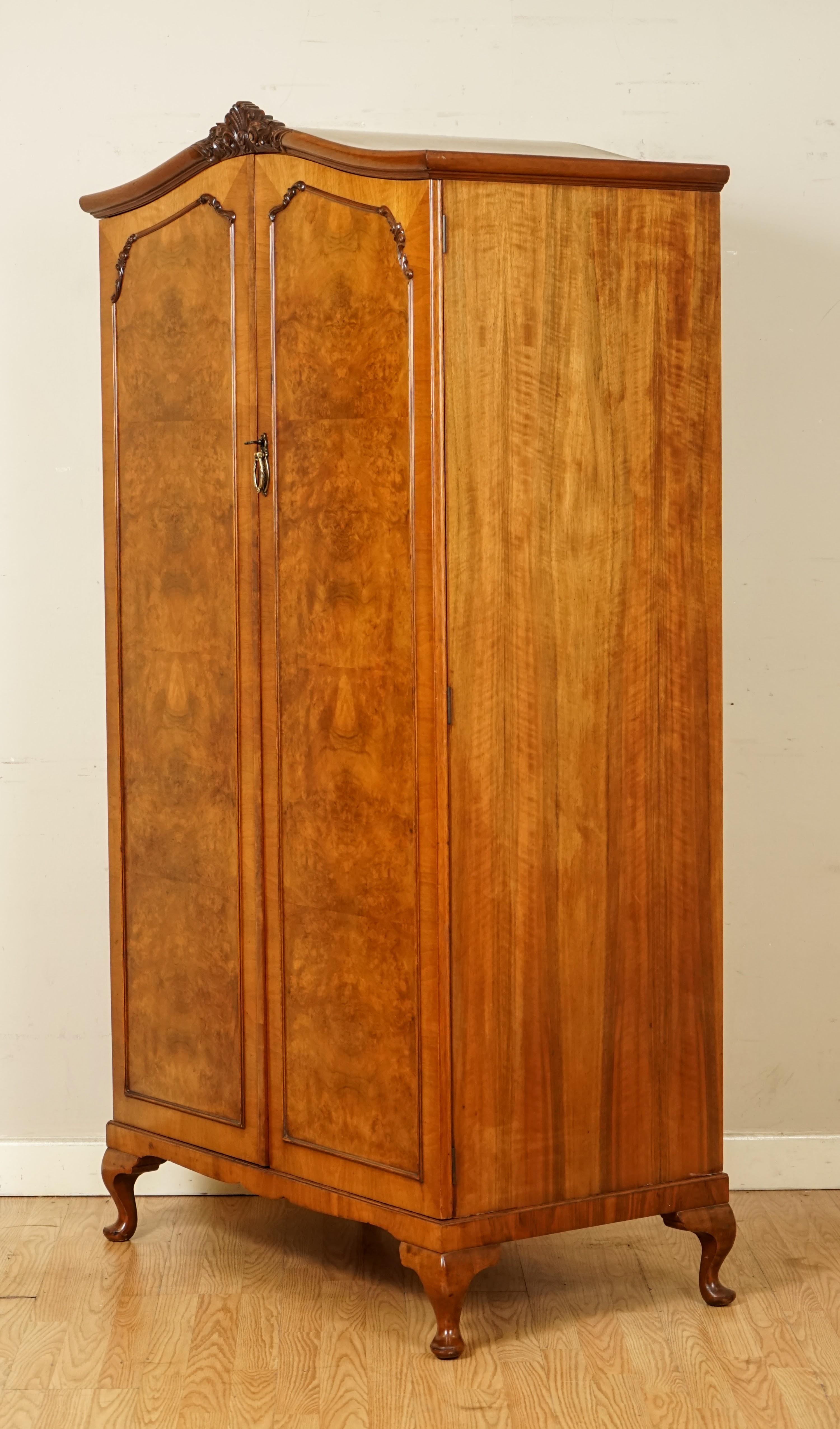 Beautiful Alfred Cox London Carved Burr Walnut Double Wardrobe circa 1930s '1/2' 5