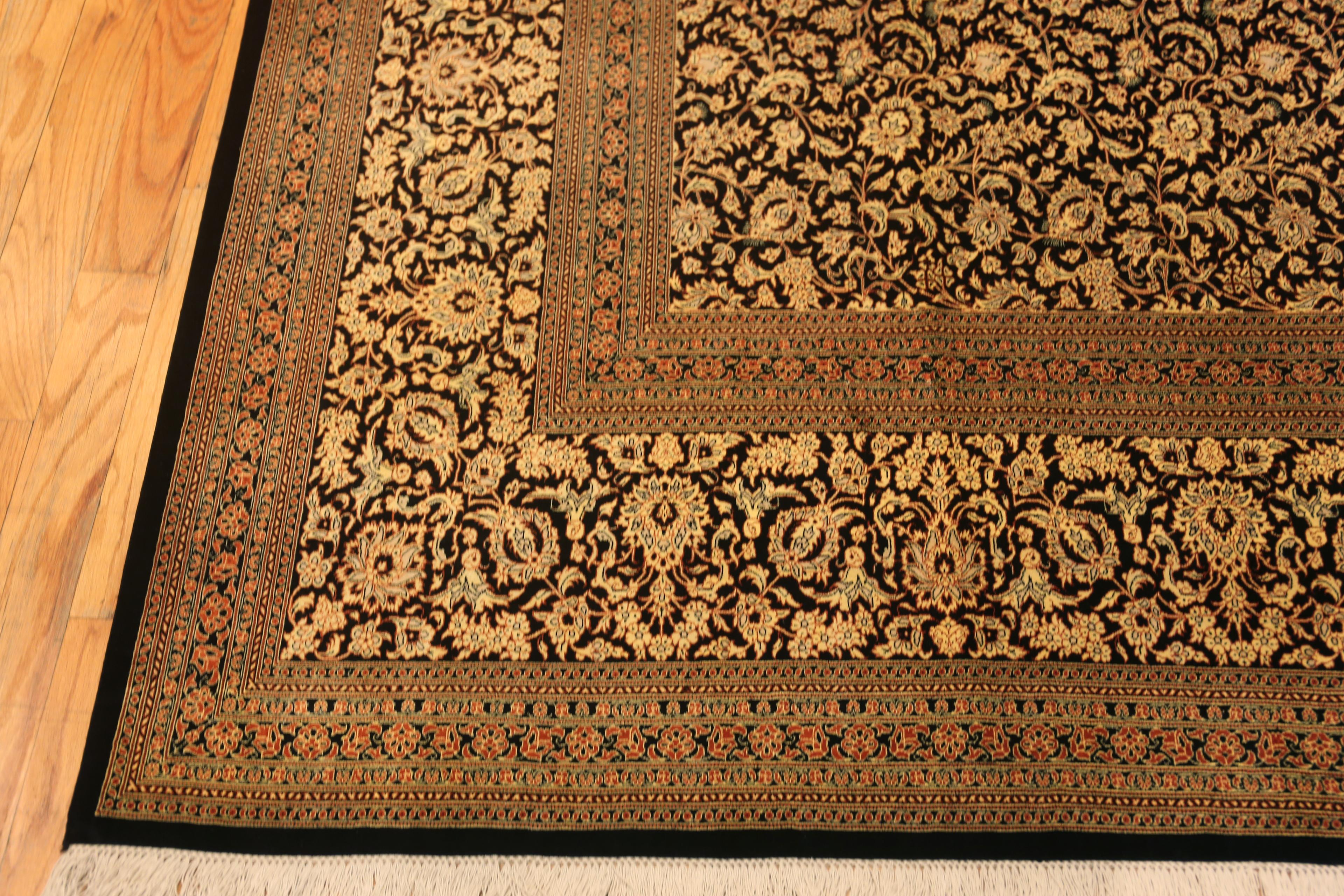 Hand-Knotted Beautiful Allover Floral Luxurious Vintage Persian Silk Qum Rug 9'9