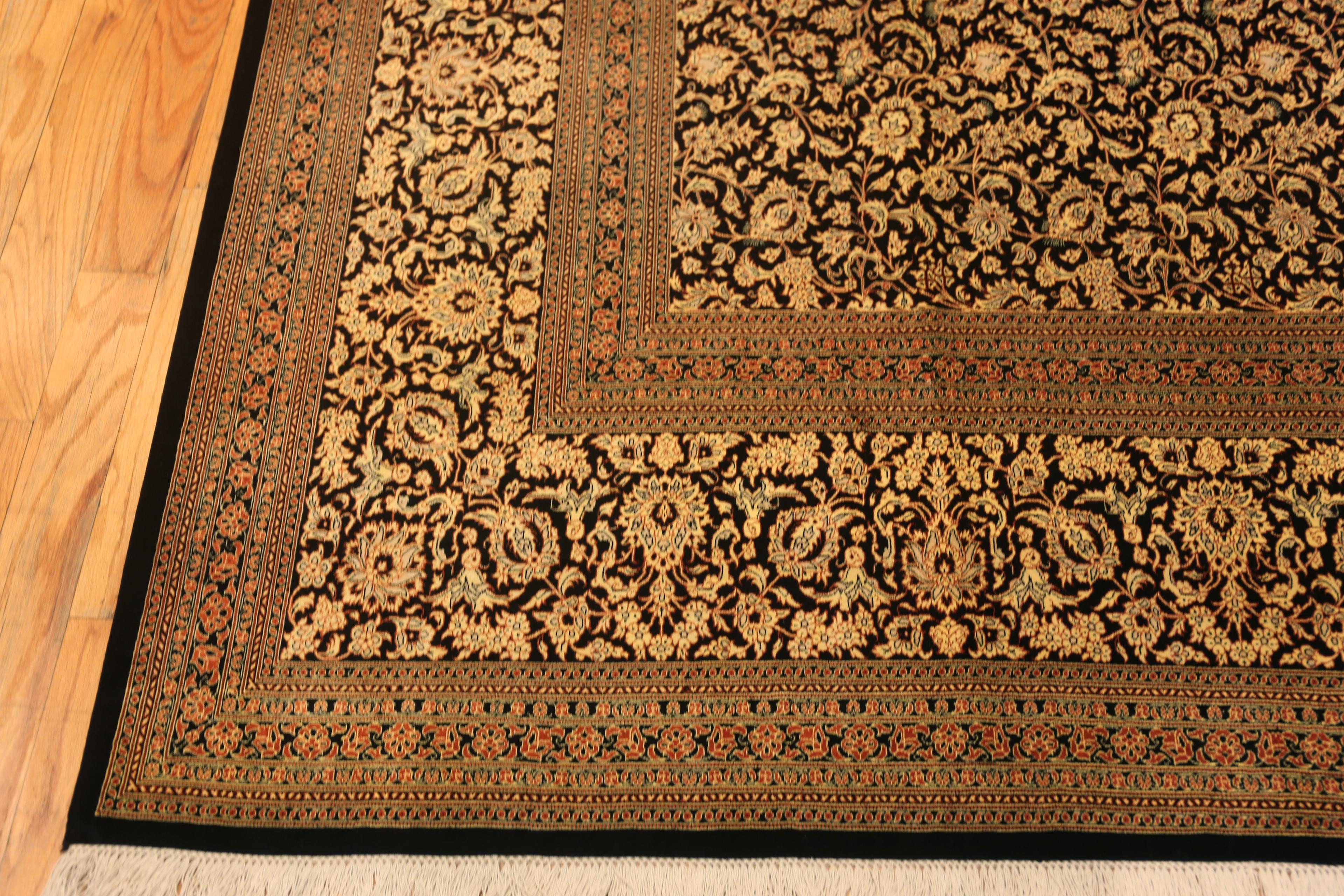 Persiano Bellissimo Tappeto Qum in seta persiana vintage, floreale e lussuoso, 9'9