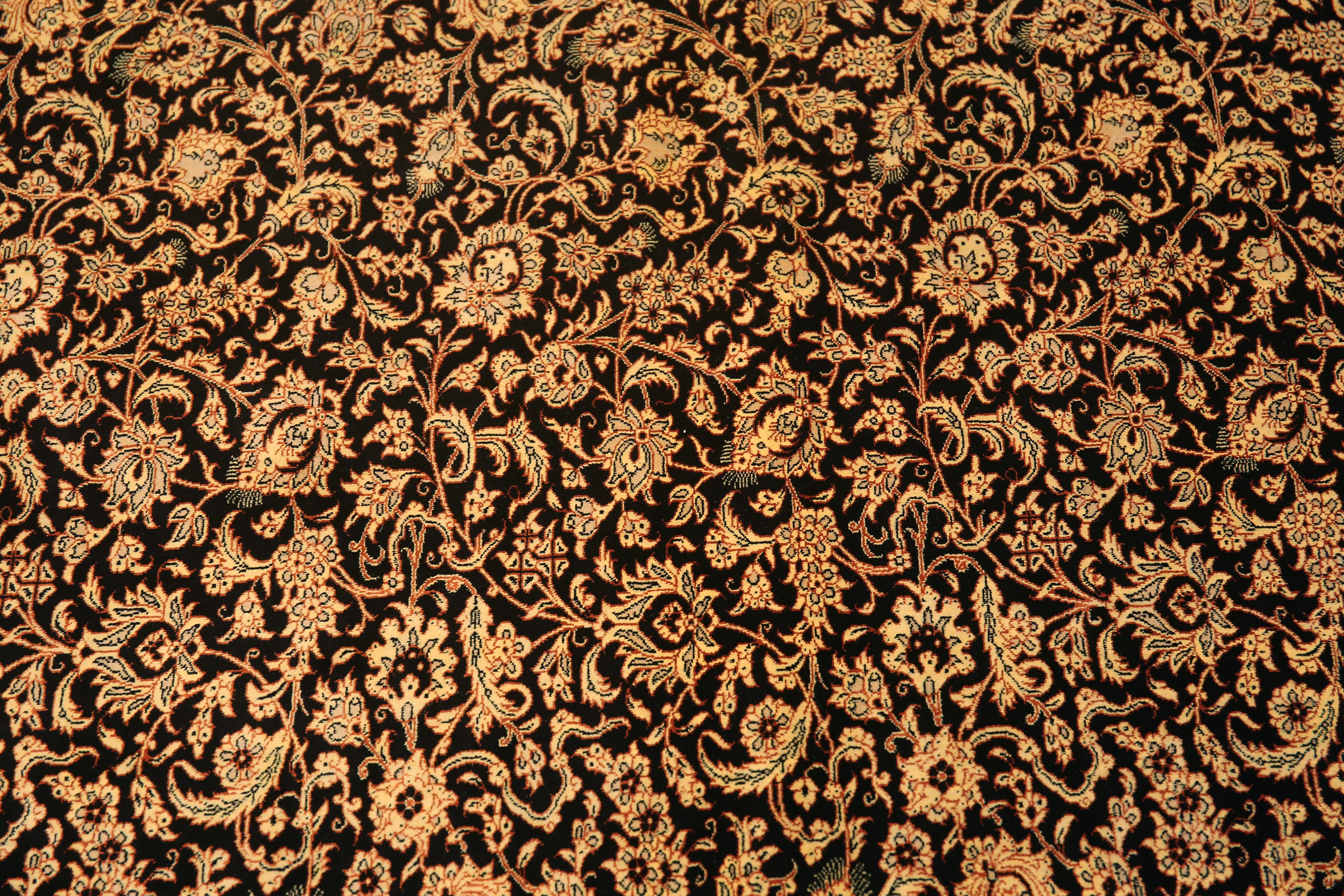 Beautiful Allover Floral Luxurious Vintage Persian Silk Qum Rug 9'9