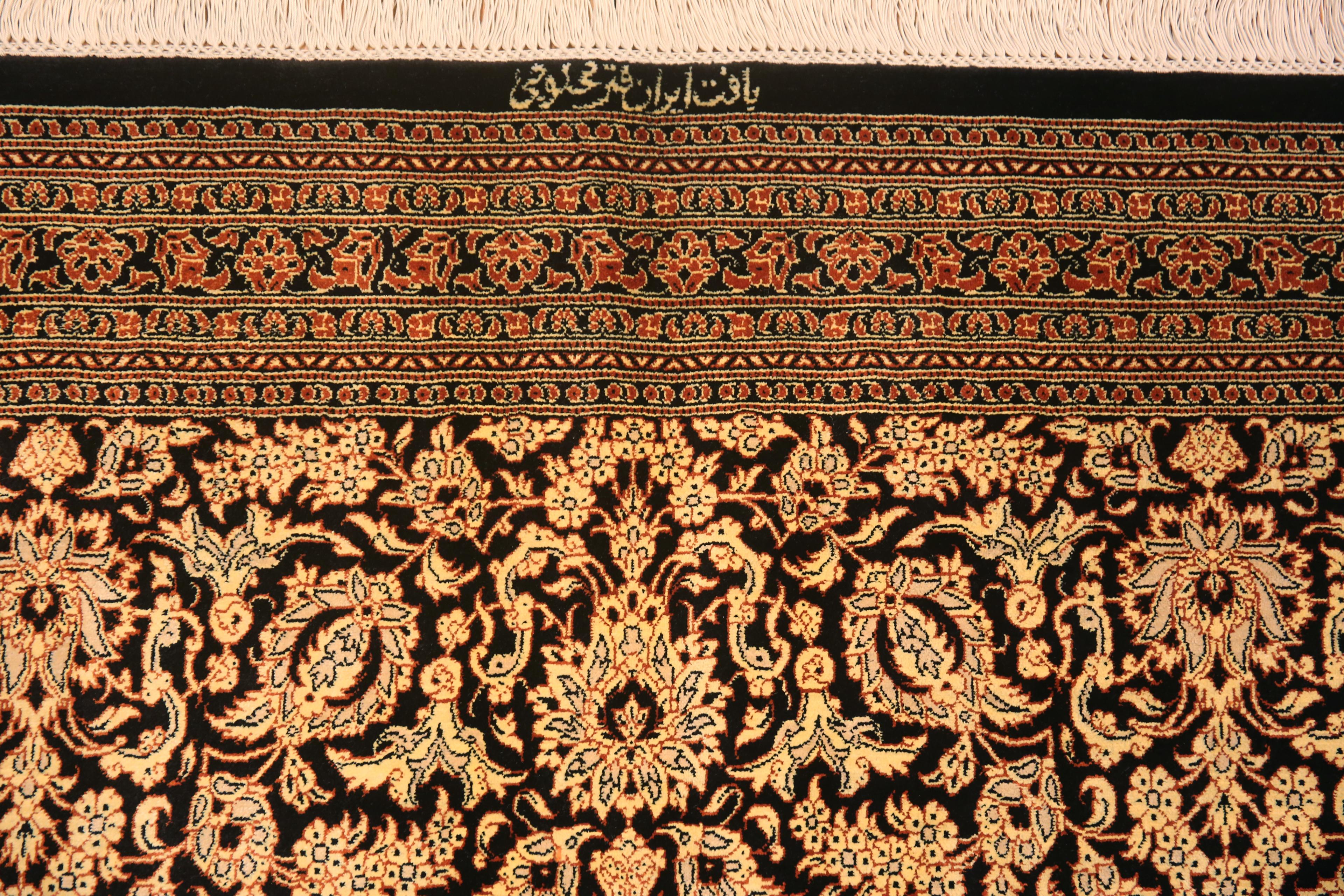 20th Century Beautiful Allover Floral Luxurious Vintage Persian Silk Qum Rug 9'9