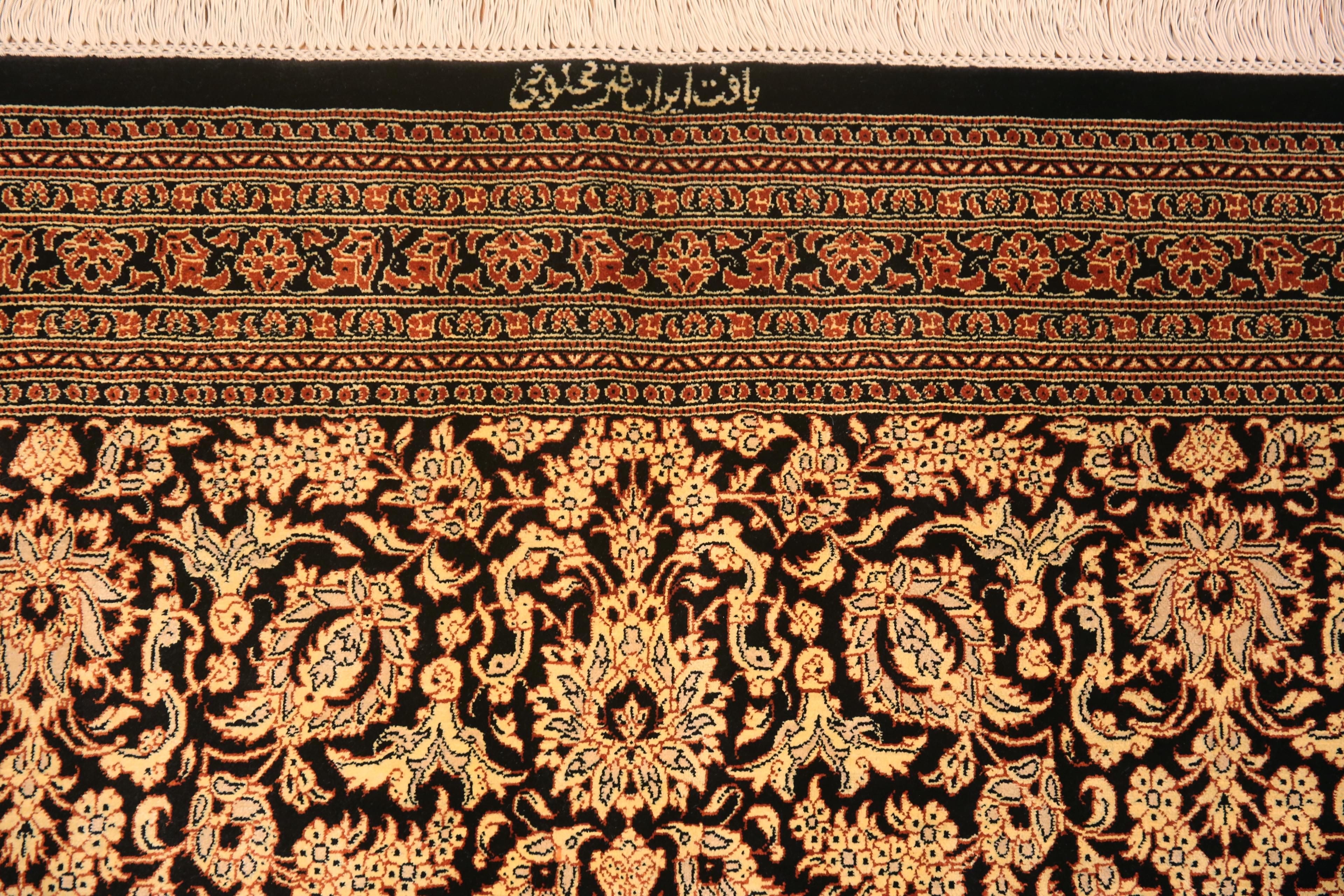 Bellissimo Tappeto Qum in seta persiana vintage, floreale e lussuoso, 9'9