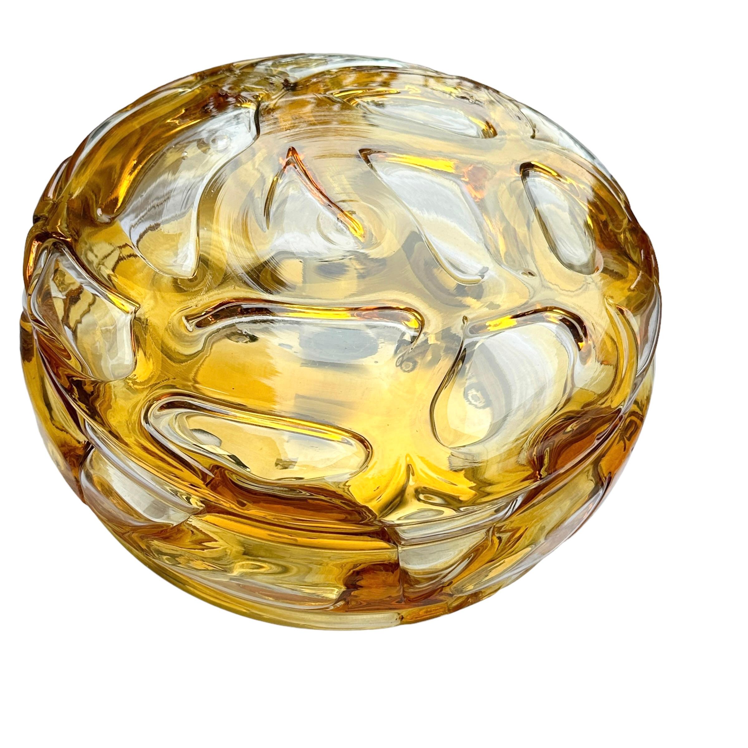 Mid-Century Modern Beautiful Amber & Clear Glass Flush Mount by Doria Leuchten, Germany, 1960s For Sale