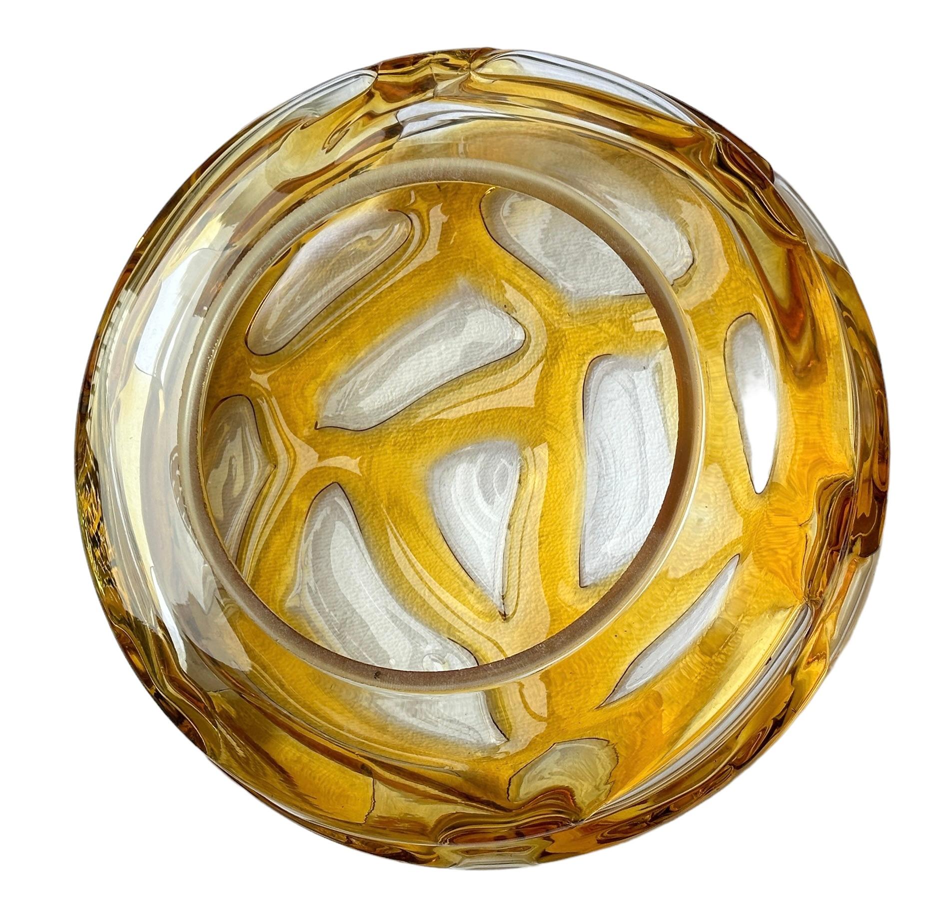 Metal Beautiful Amber & Clear Glass Flush Mount by Doria Leuchten, Germany, 1960s For Sale
