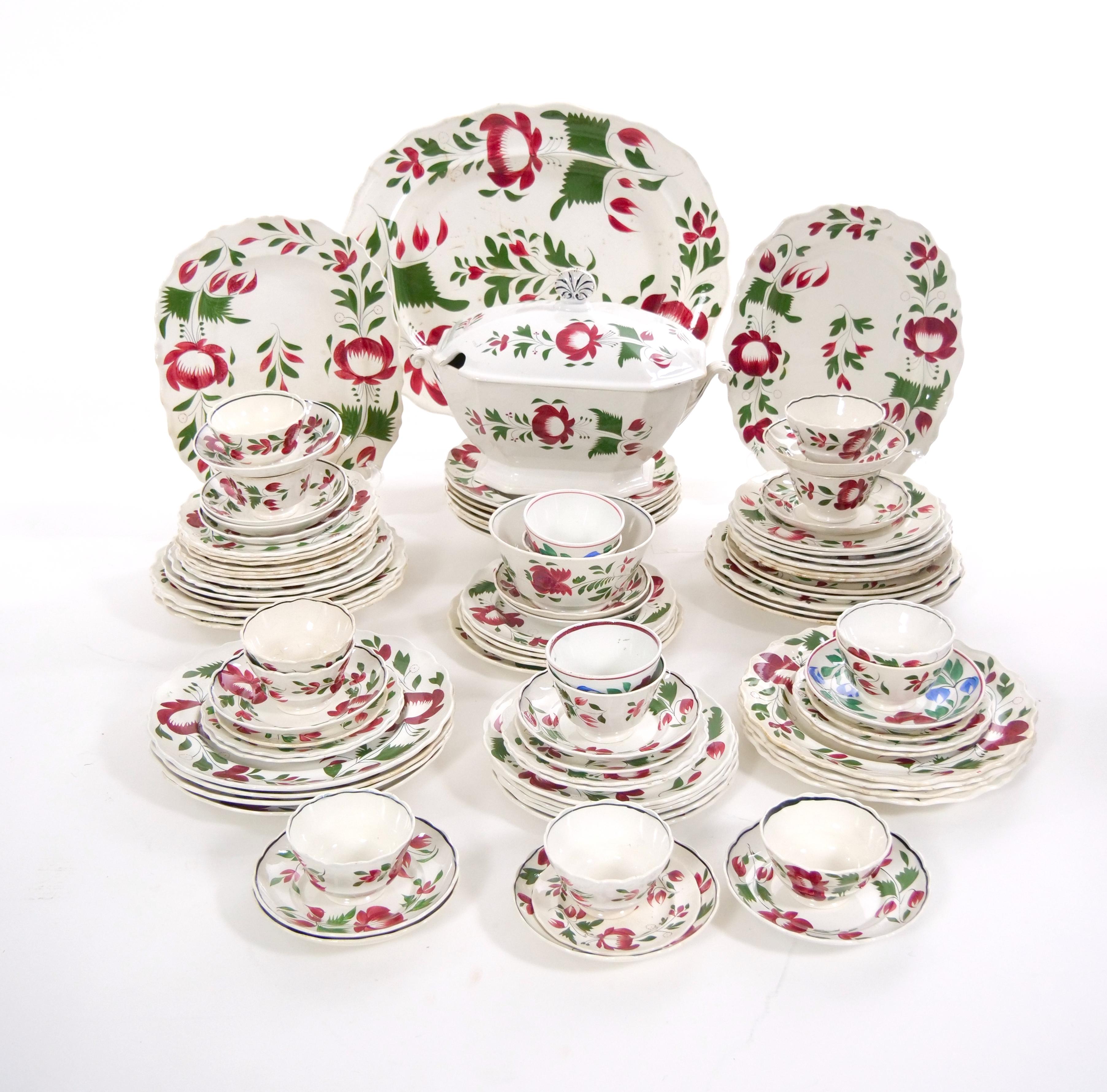 Indulge in timeless elegance with this exquisite mid-20th century American pottery by Adams Rose ironstone dinnerware service. This comprehensive set includes a variety of pieces to elevate your dining experience, perfect for entertaining or
