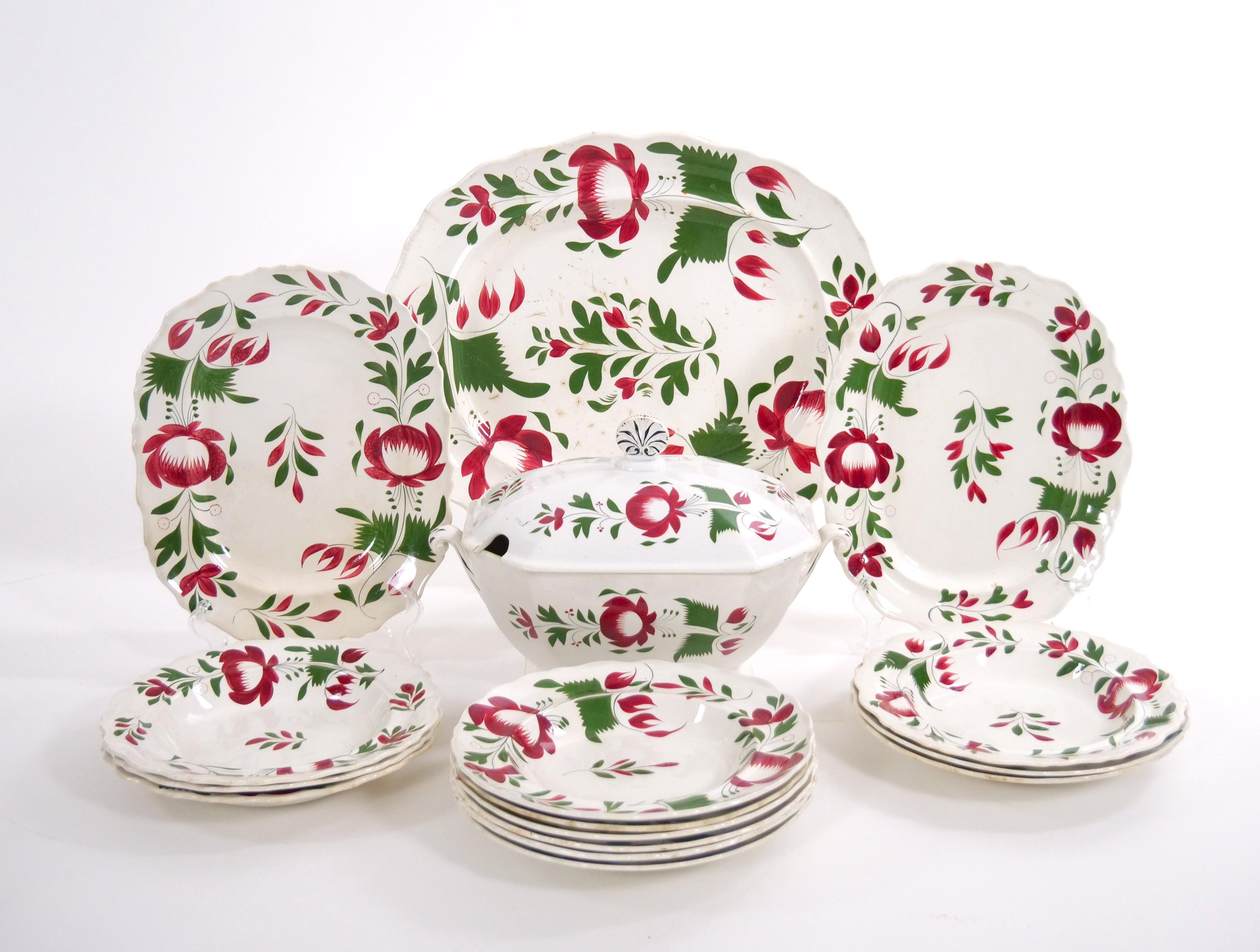 Hand-Painted Beautiful American Adams Rose ironstone dinnerware Set For Sale