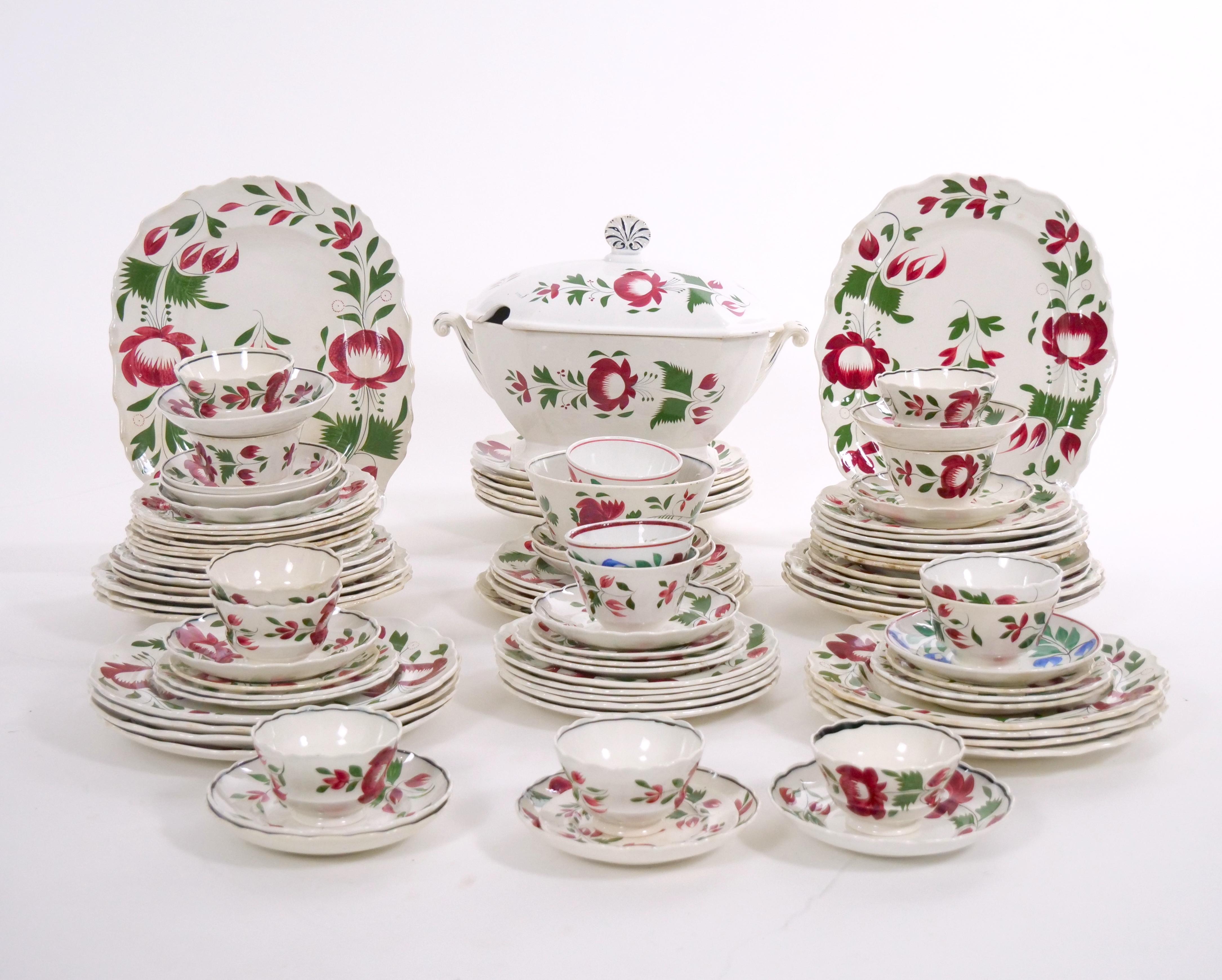 Beautiful American Adams Rose ironstone dinnerware Set In Good Condition For Sale In Tarry Town, NY