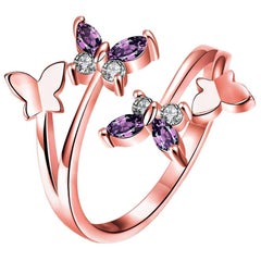 Beautiful Amethyst Butterfly Ring in 18 Karat Rose Gold and Diamonds