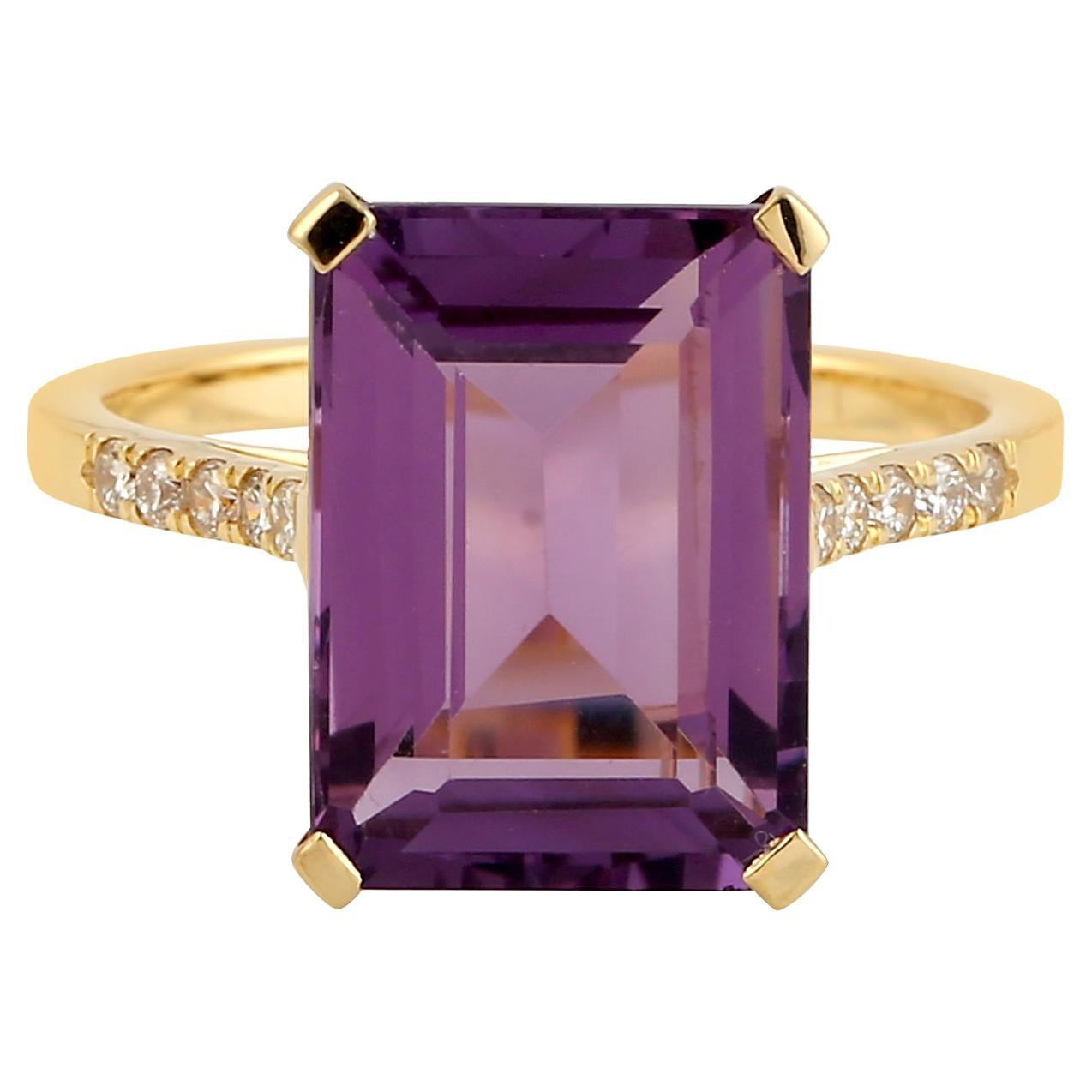 Hexagon Cut African Amethyst Cocktail Ring in Rose Gold For Sale at ...