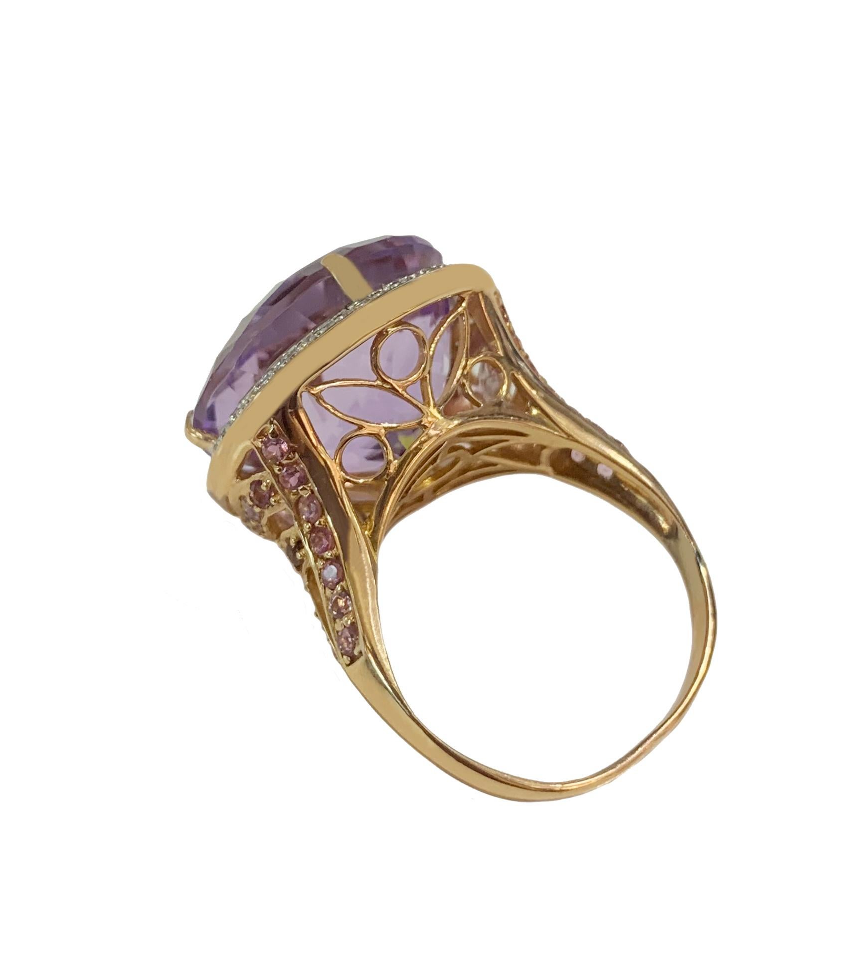 Beautiful Amethyst & Pink Sapphire & Diamond Ring in Rose gold In New Condition For Sale In New York, NY