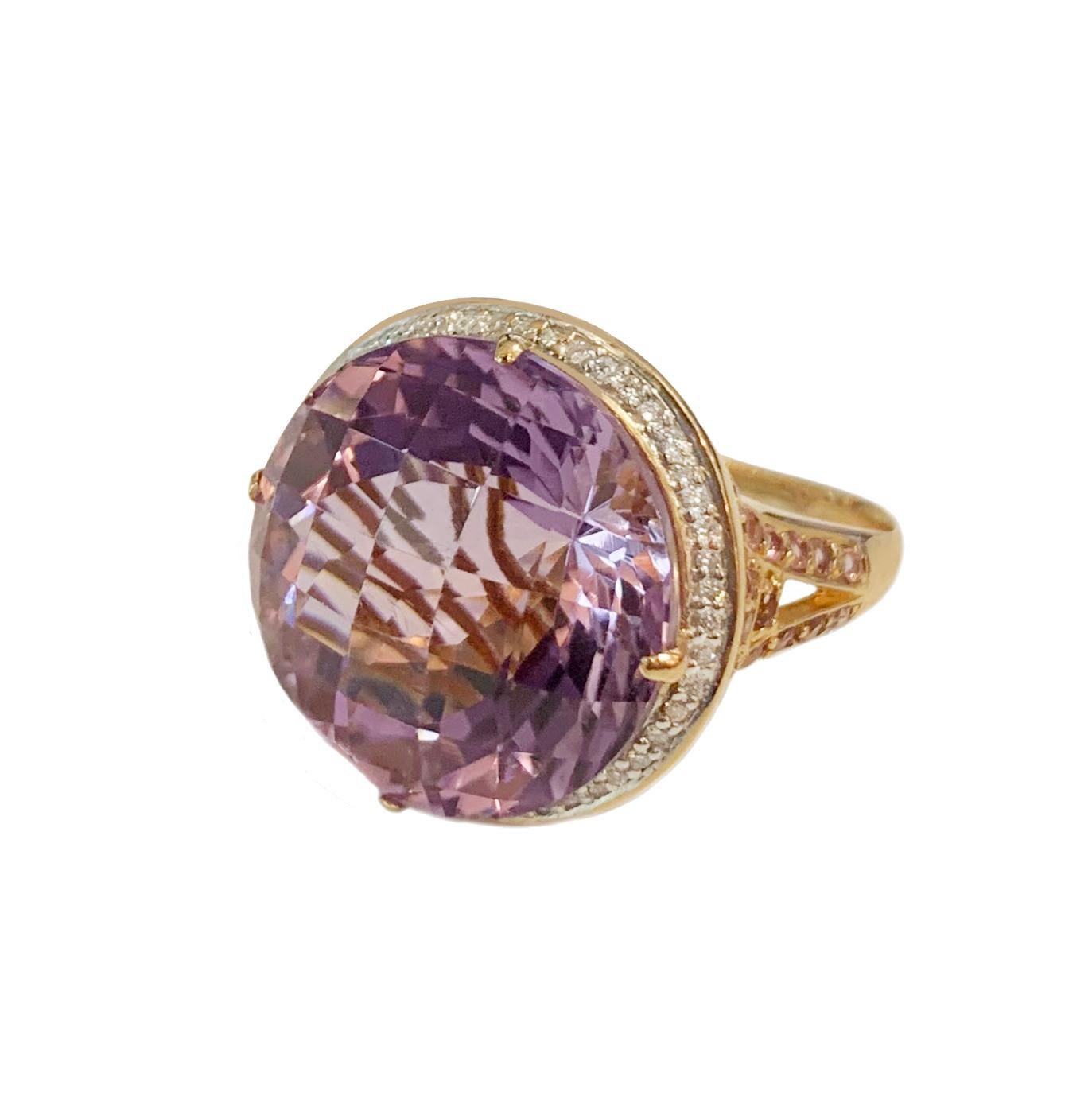 Beautiful Amethyst & Pink Sapphire & Diamond Ring in Rose gold For Sale 1