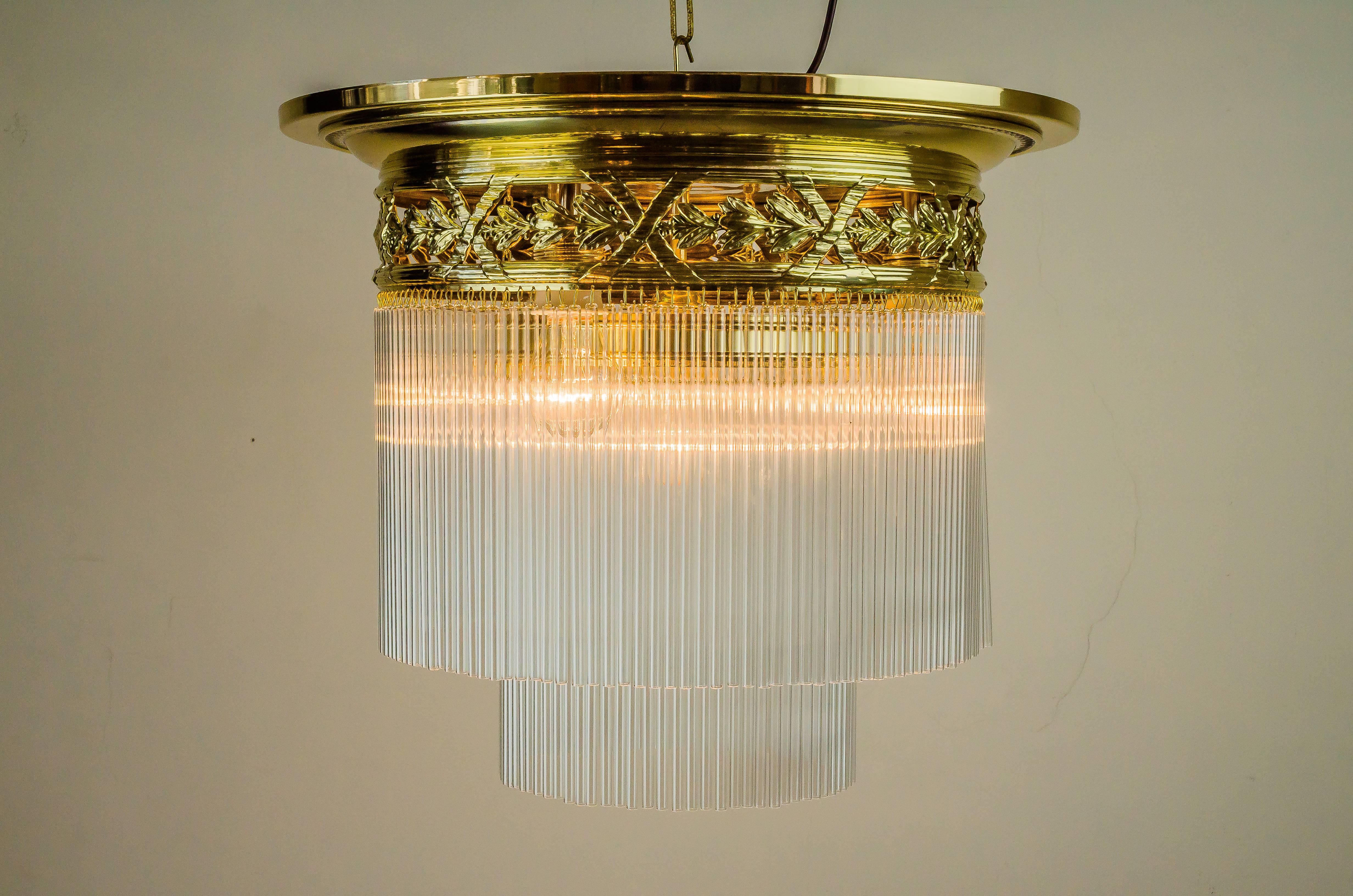 Beautiful and Big jugendstil ceiling lamp with glass sticks
polished and stove enameled
Glass sticks are replaced (new).