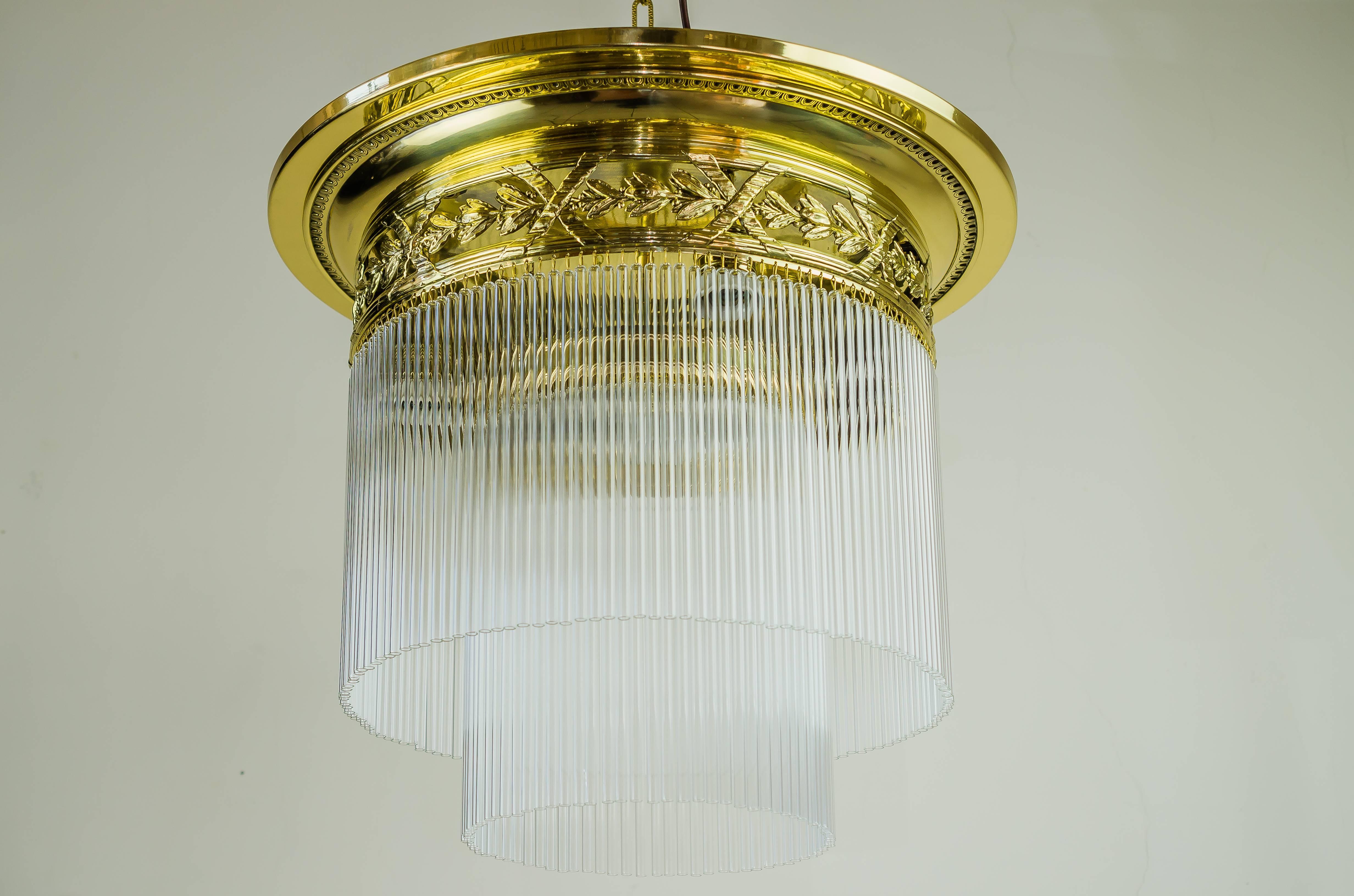 Austrian Beautiful and Big Jugendstil Ceiling Lamp with Glass Sticks