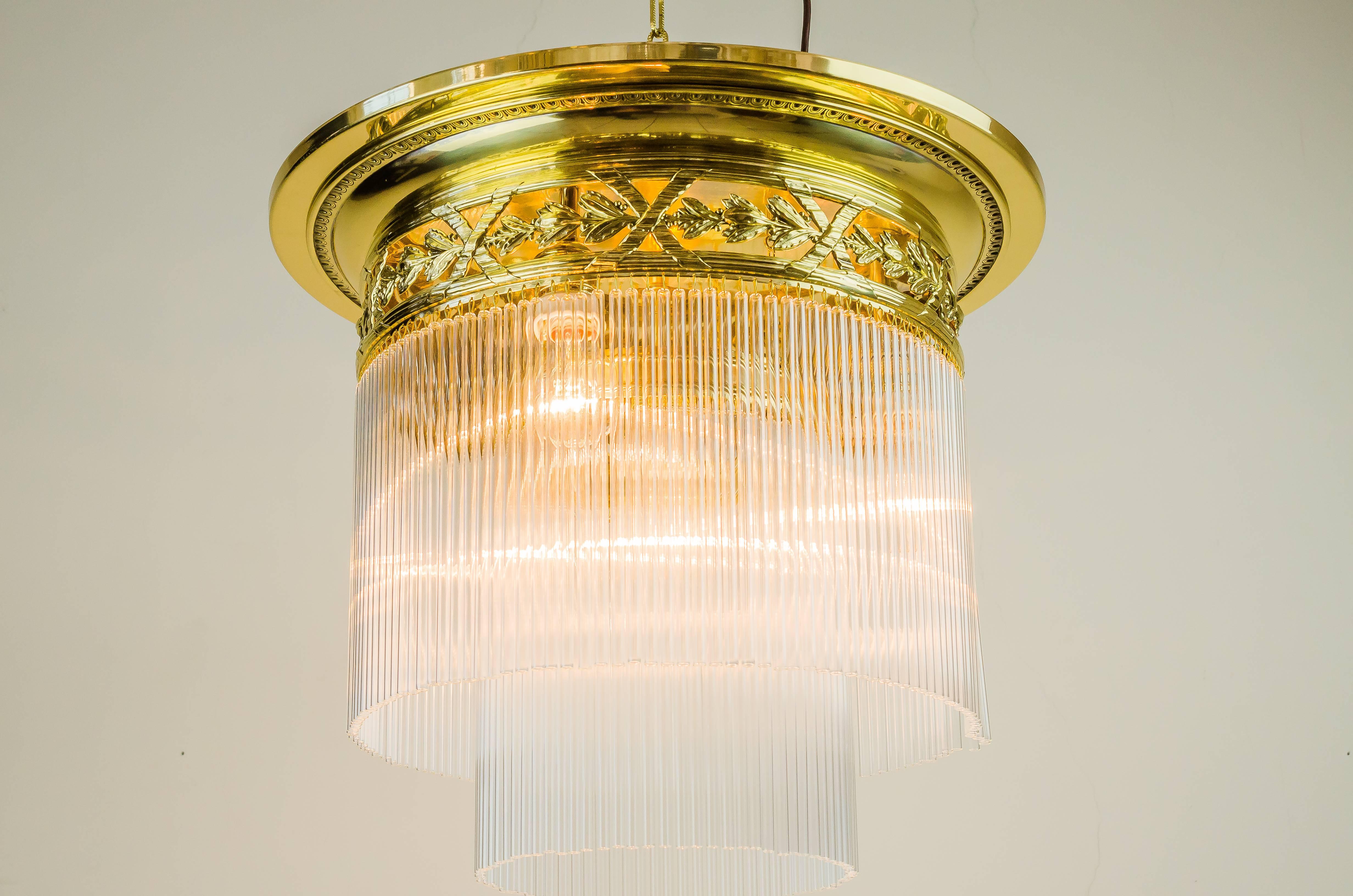 Lacquered Beautiful and Big Jugendstil Ceiling Lamp with Glass Sticks