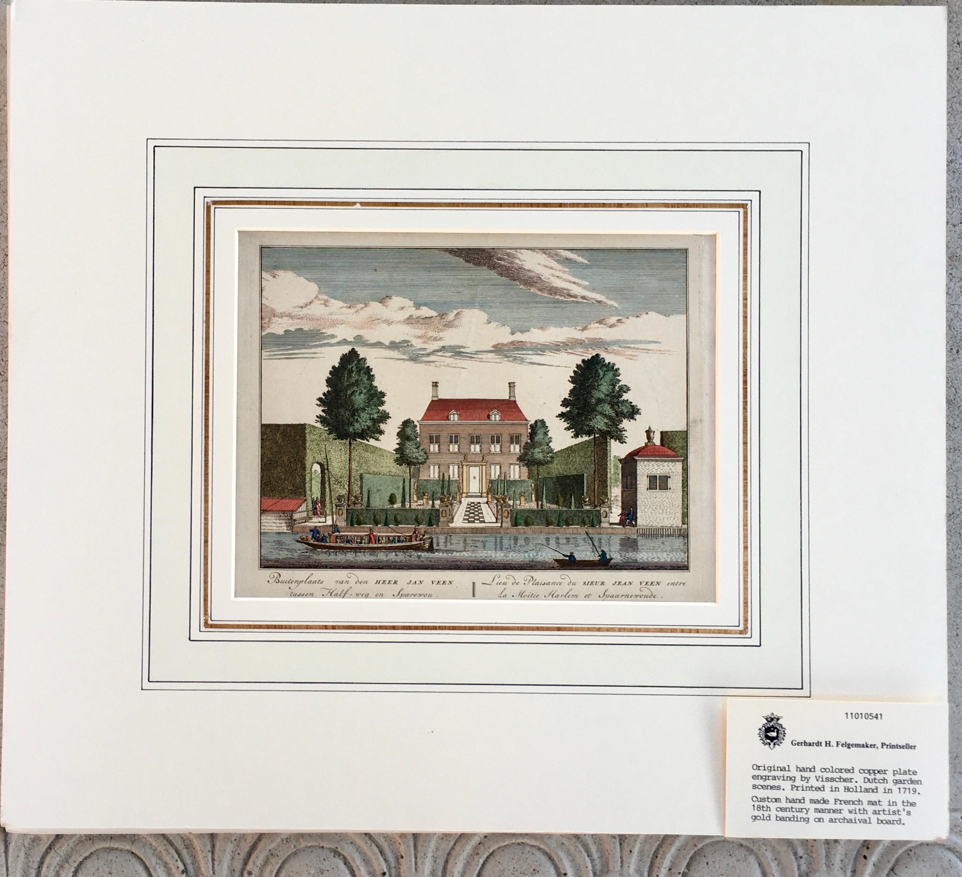 One of our favorite images from a group of engravings purchased from a prominent Palm Springs Estate. Gerald Felgemaker was annoyed collector of European etchings and engravings. This is  chic architectural drawing of a Dutch residence and garden.