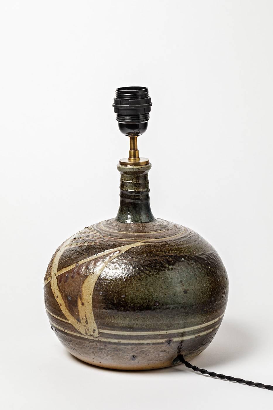 Late 20th Century Beautiful and Collector Stoneware Ceramic Lamp by Pierre Digan in La Borne, 1970